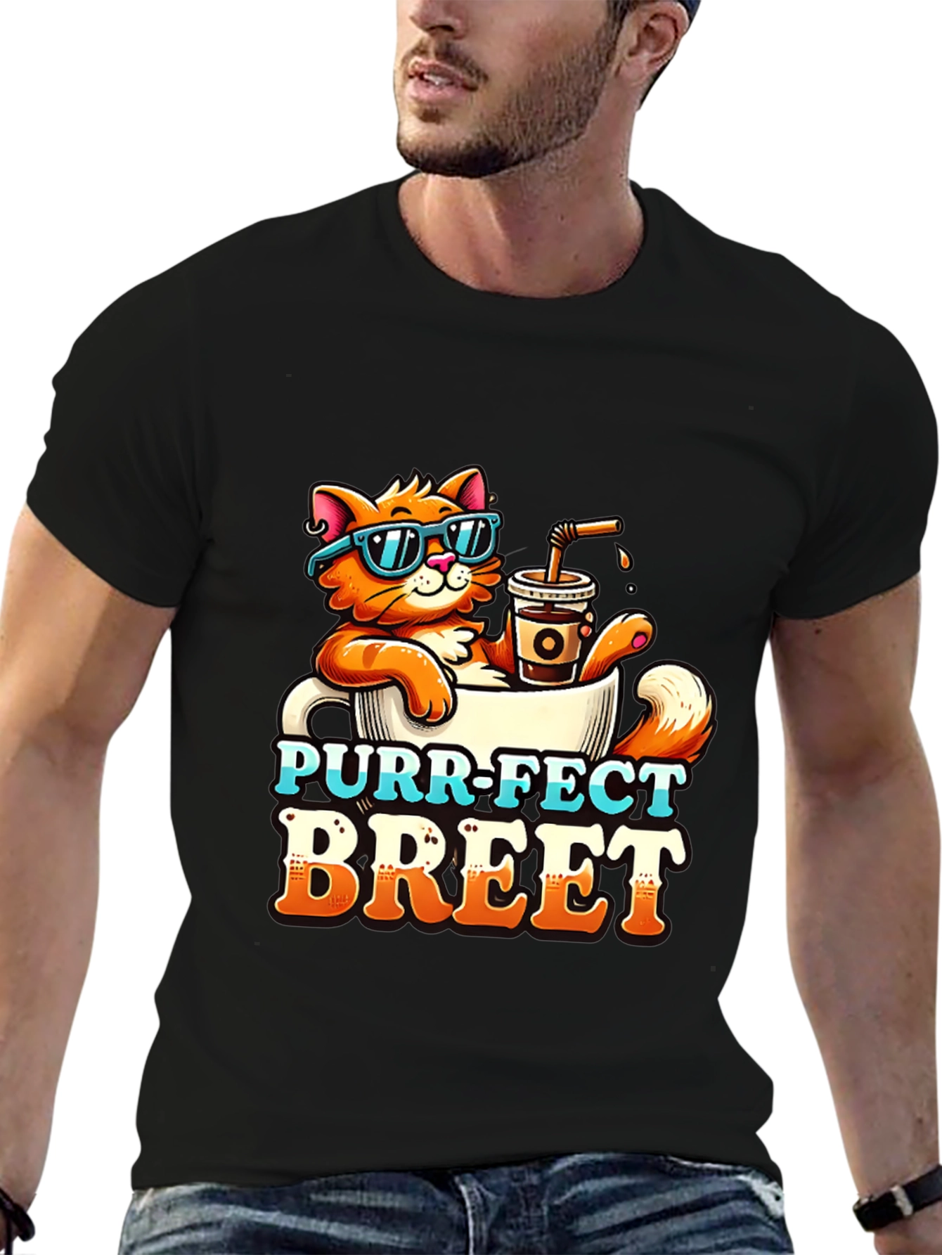 Black Purr-Fect Brew T-Shirt: Cat Coffee Lover Tee view 6