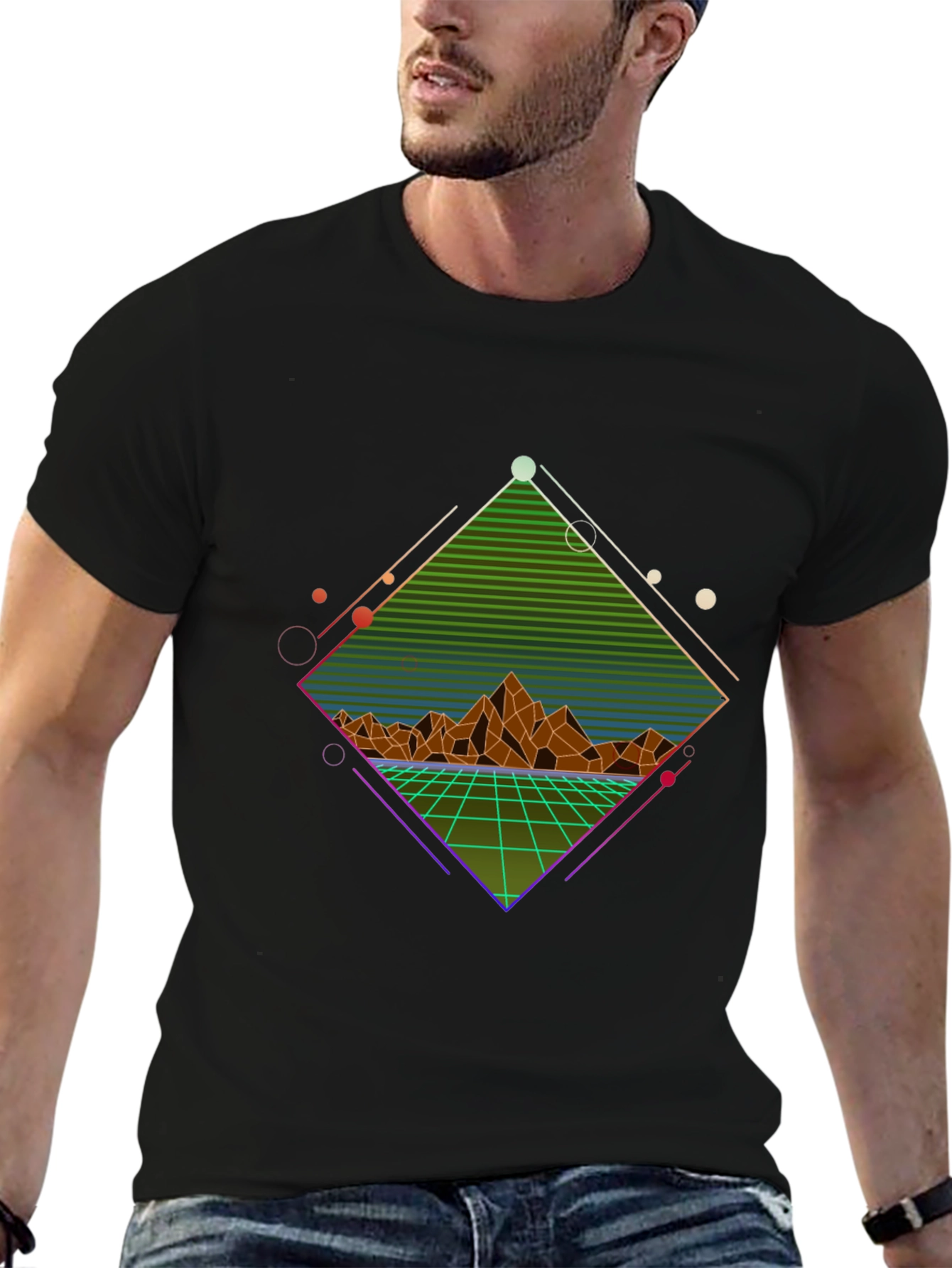 Black Retro Geometric Mountain T-Shirt view 6
