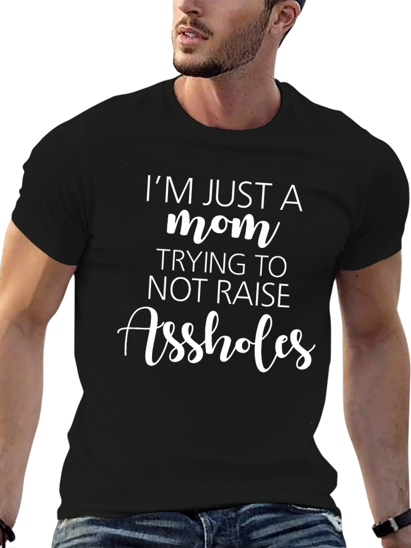 Black Funny Mom Graphic Tee - "Raising Assholes" view 6