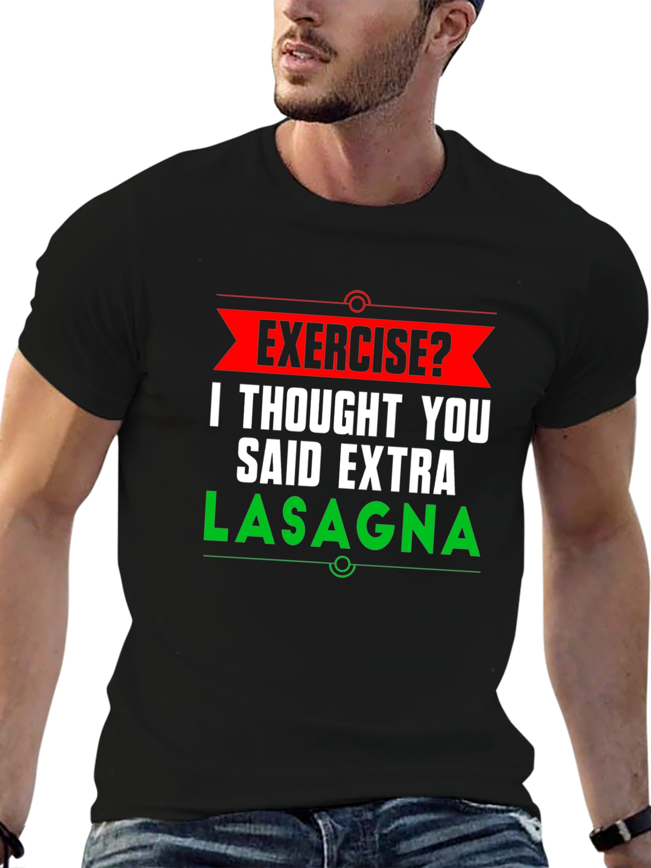 Black Funny Exercise Lasagna Graphic T-Shirt view 6
