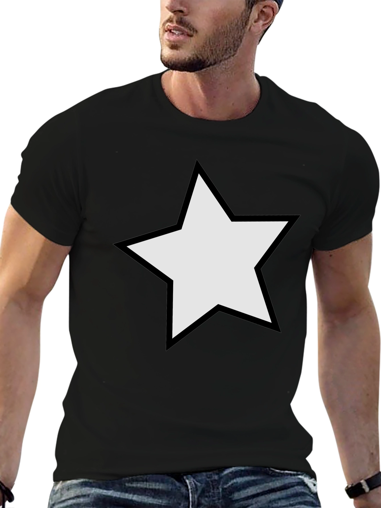 Black Black T-Shirt with Star Design Casual Wear view 6