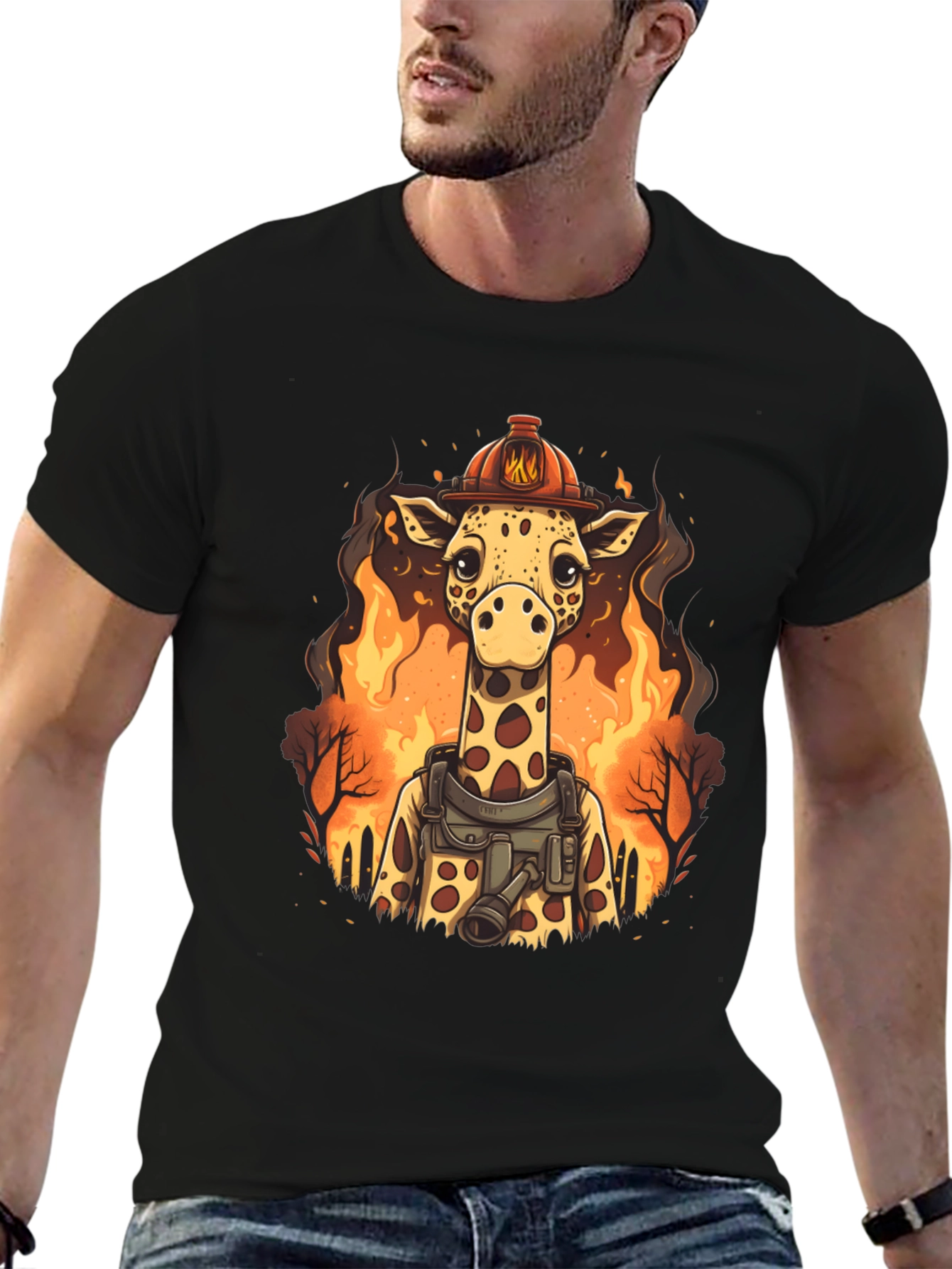Black Giraffe Firefighter Graphic Tee view 6