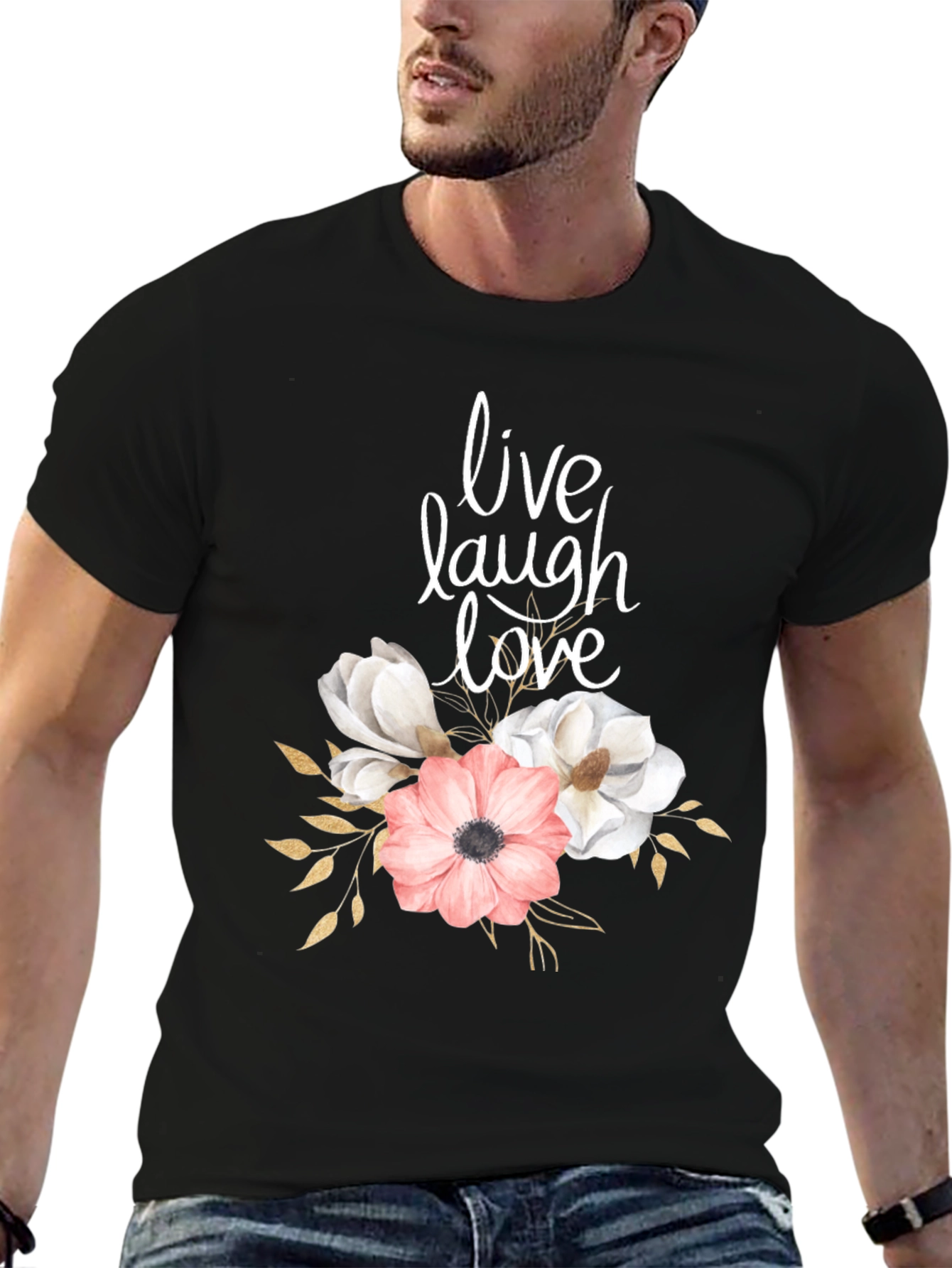 Black Live Laugh Love Floral Graphic T-Shirt view 6