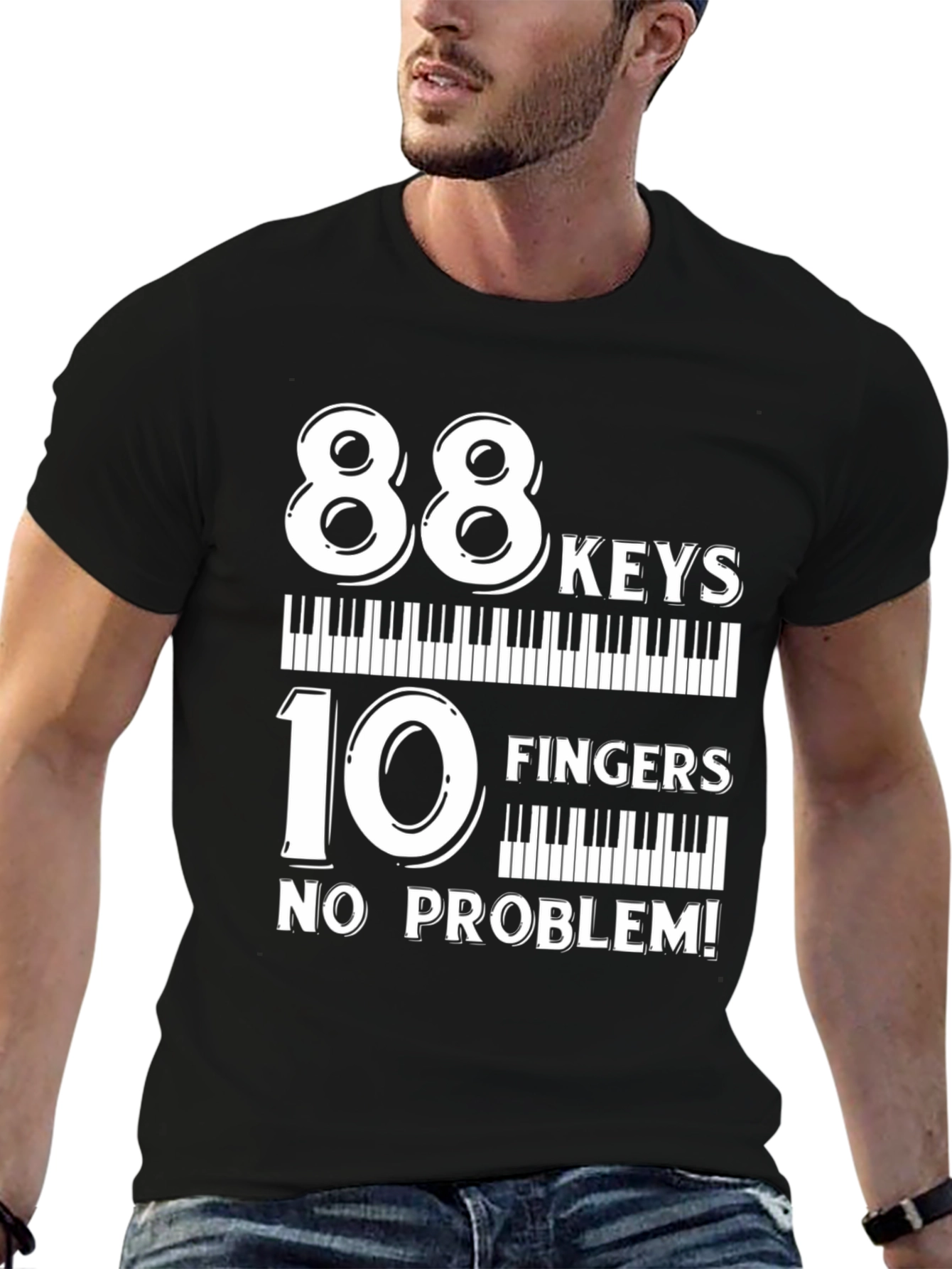 Black 88 Keys 10 Fingers No Problem T-Shirt view 6