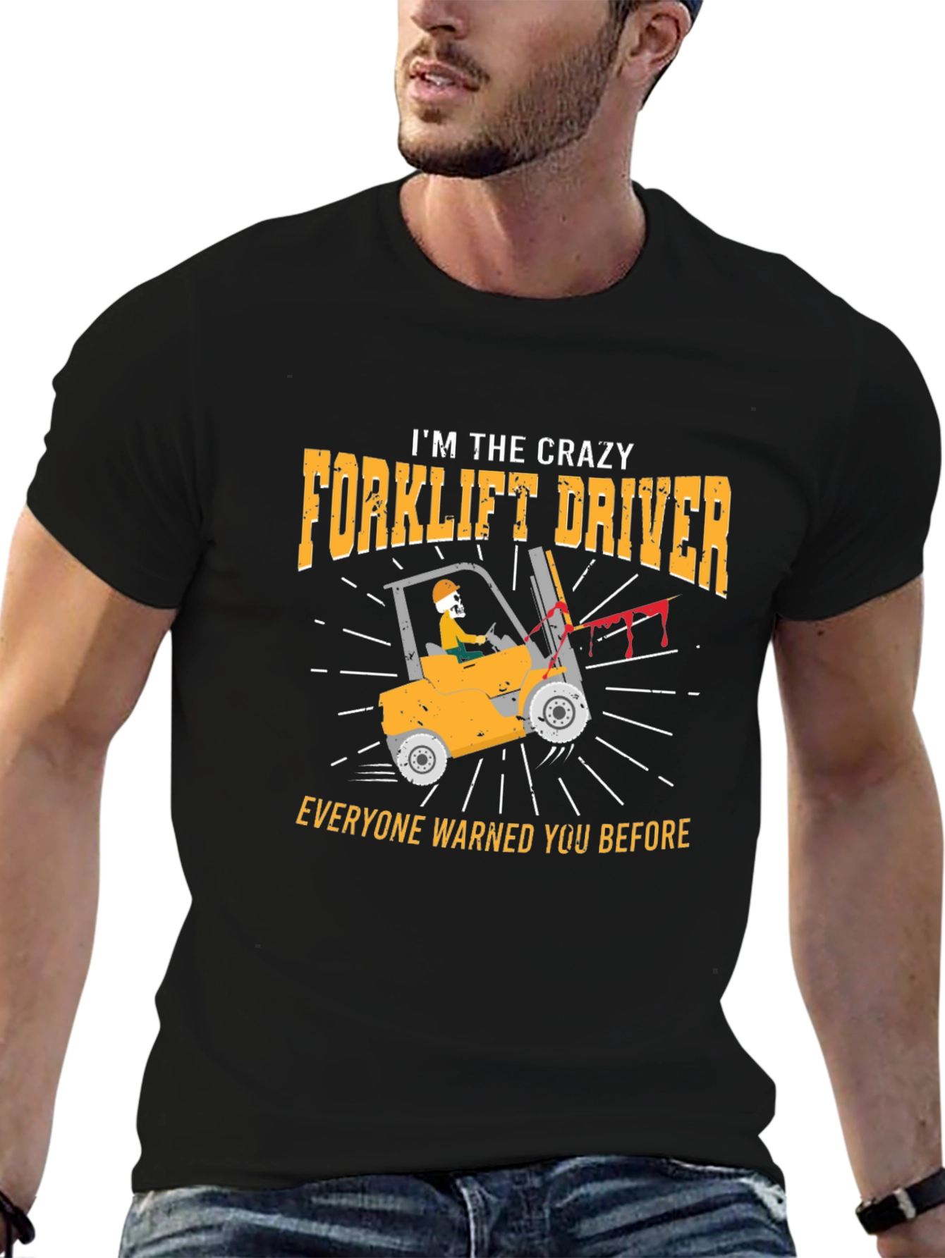Black Crazy Forklift Driver Graphic T-Shirt view 6