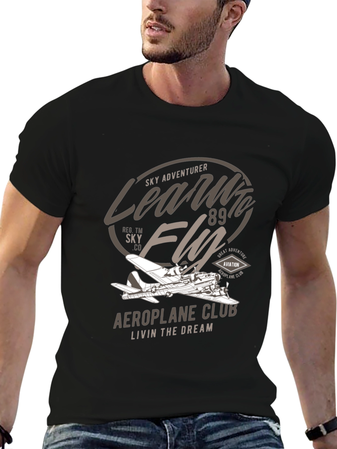 Black Vintage Aeroplane Club T-Shirt - Sky Adventurer view 6