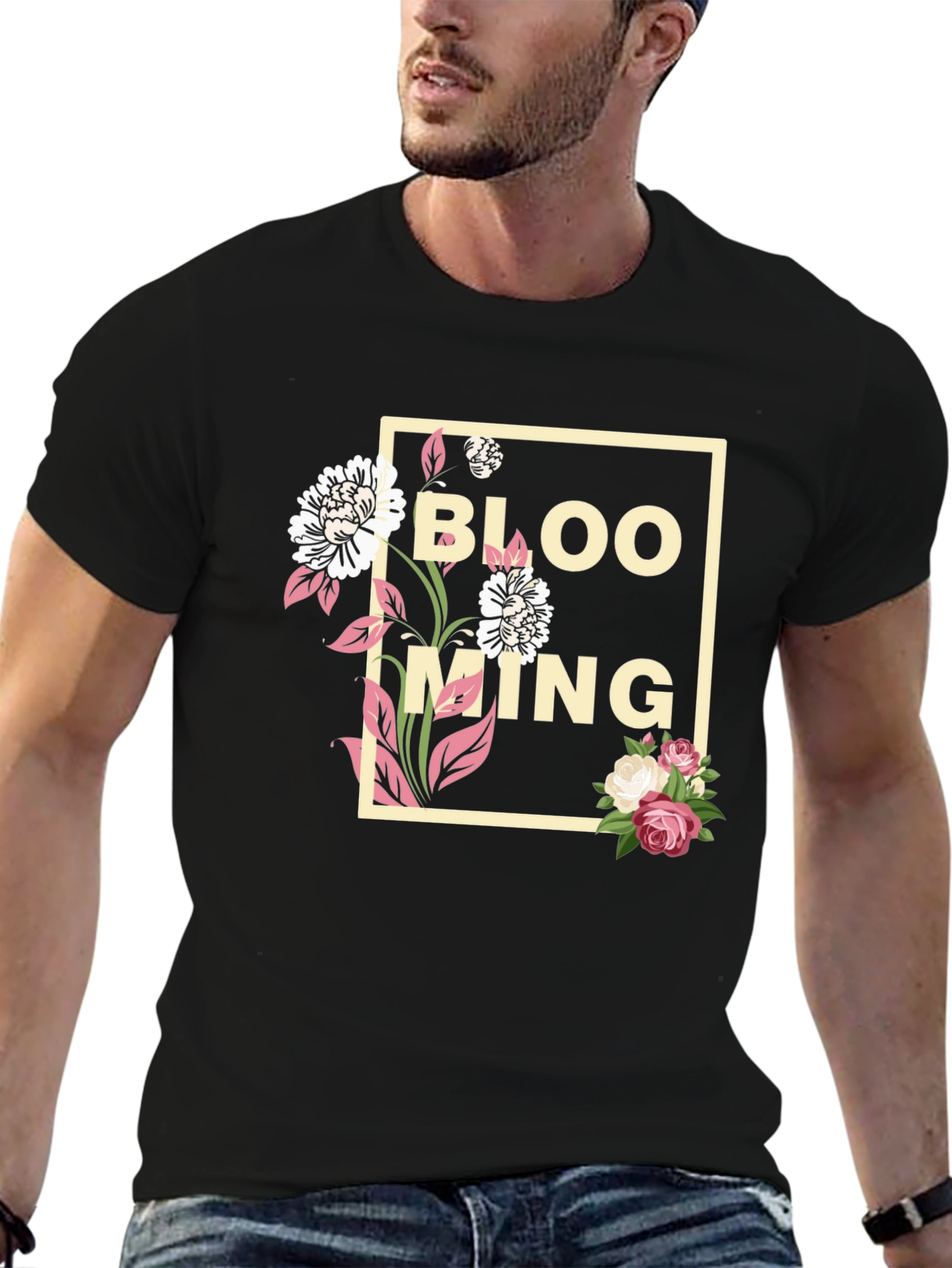 Black Blooming Graphic Tee - Trendy Floral Design view 6