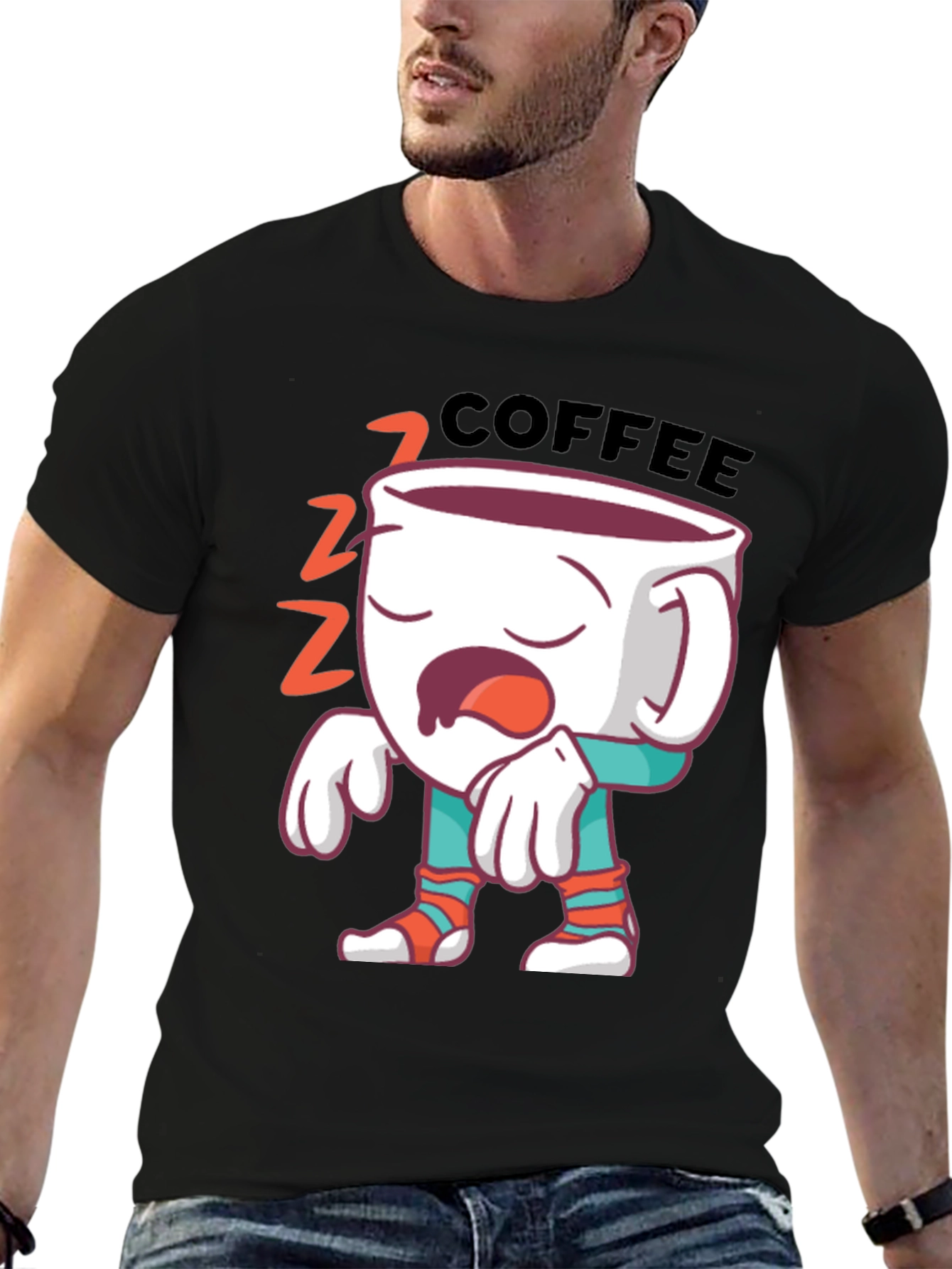 Black Funny Sleepy Coffee T-Shirt - Wake Up Call Tee view 6