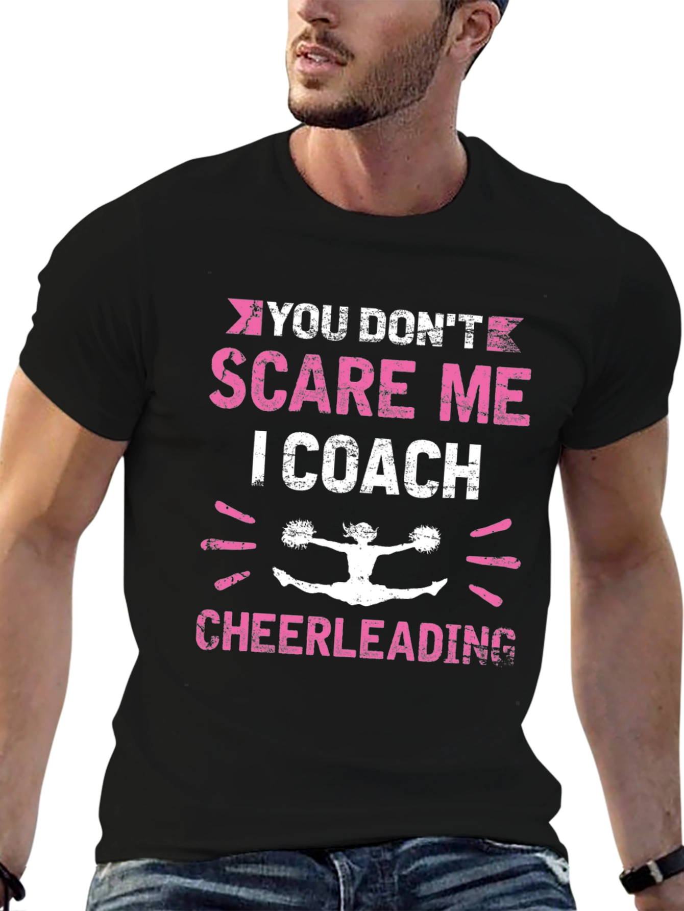 Black Cheerleading Coach Graphic Tee - Black Cotton T-Shirt view 6