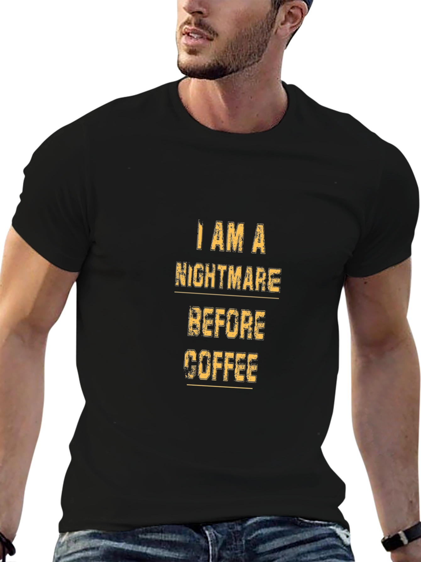 Black Nightmare Before Coffee Black T-Shirt view 6