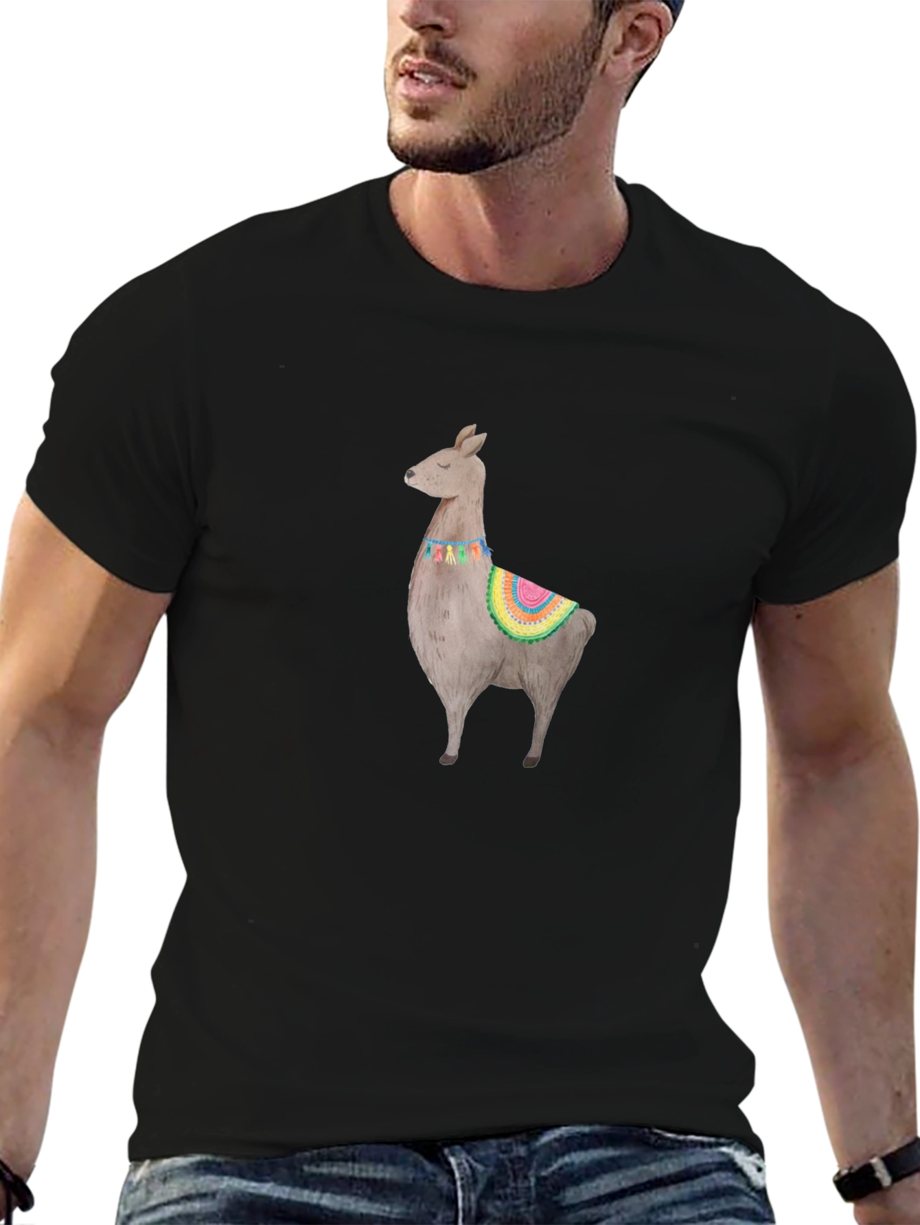 Black Llama Graphic Black T-Shirt view 6