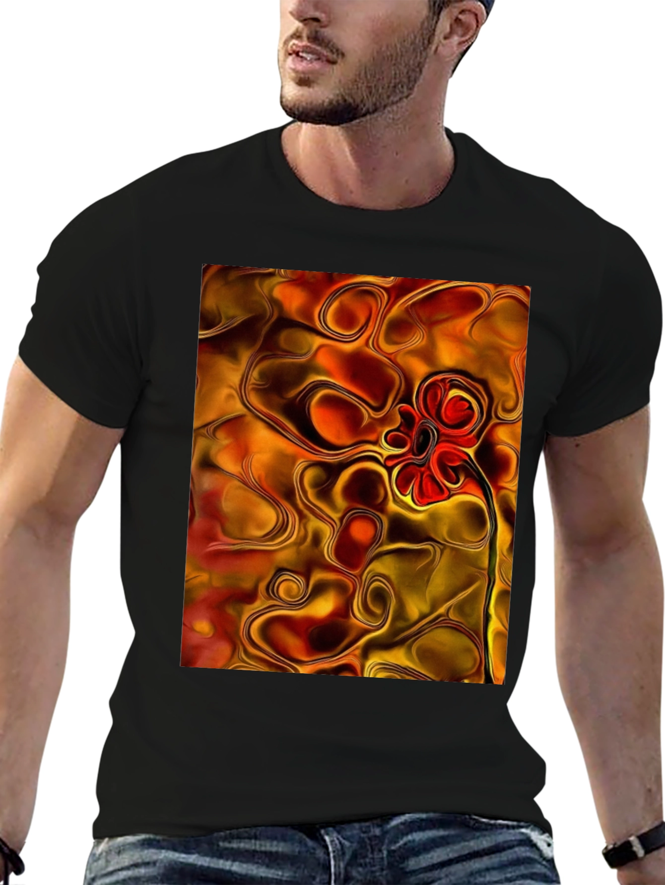 Black Abstract Flower Graphic Black T-Shirt view 6