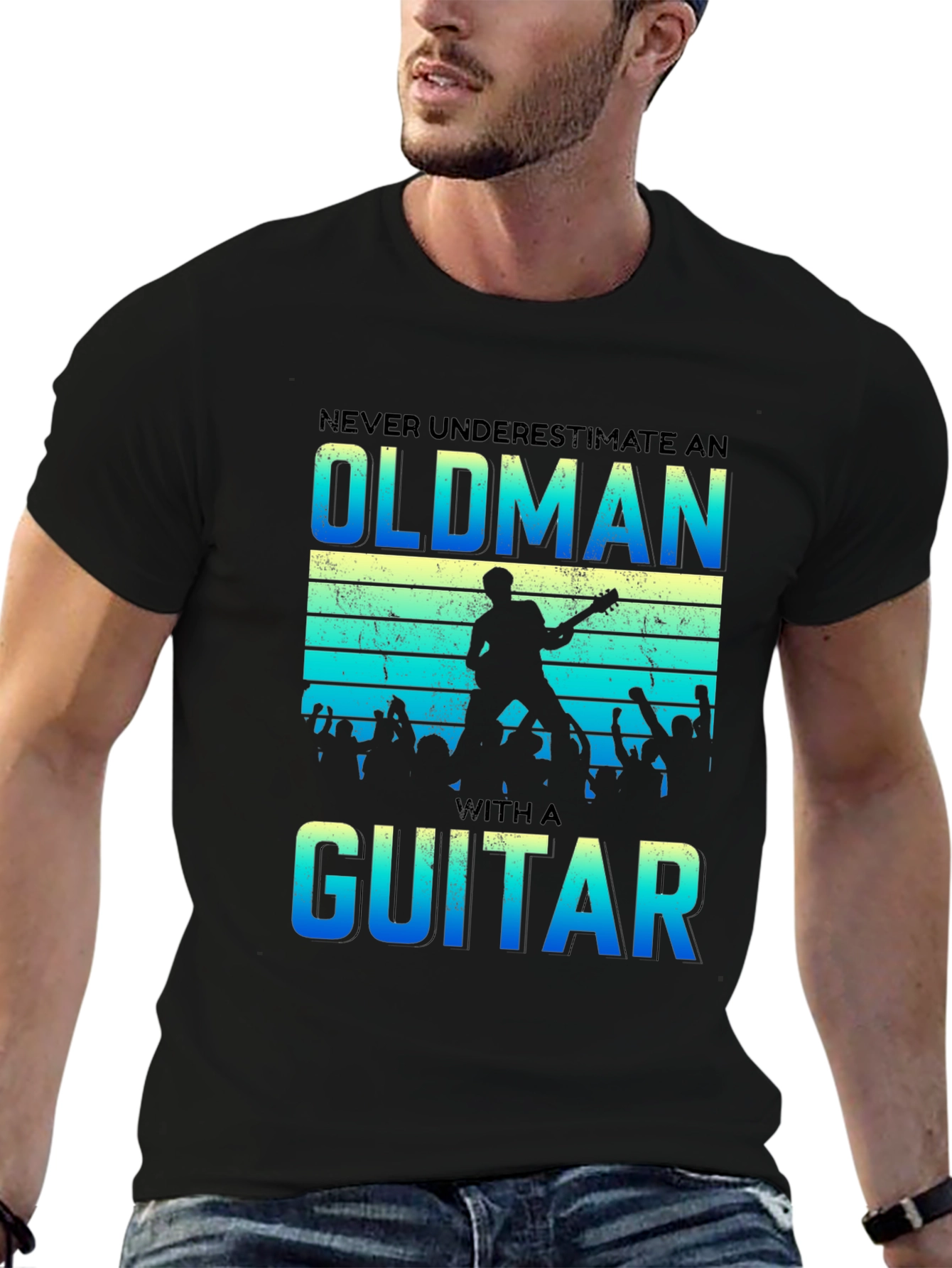 Black Never Underestimate an Old Man with a Guitar T-Shirt view 6