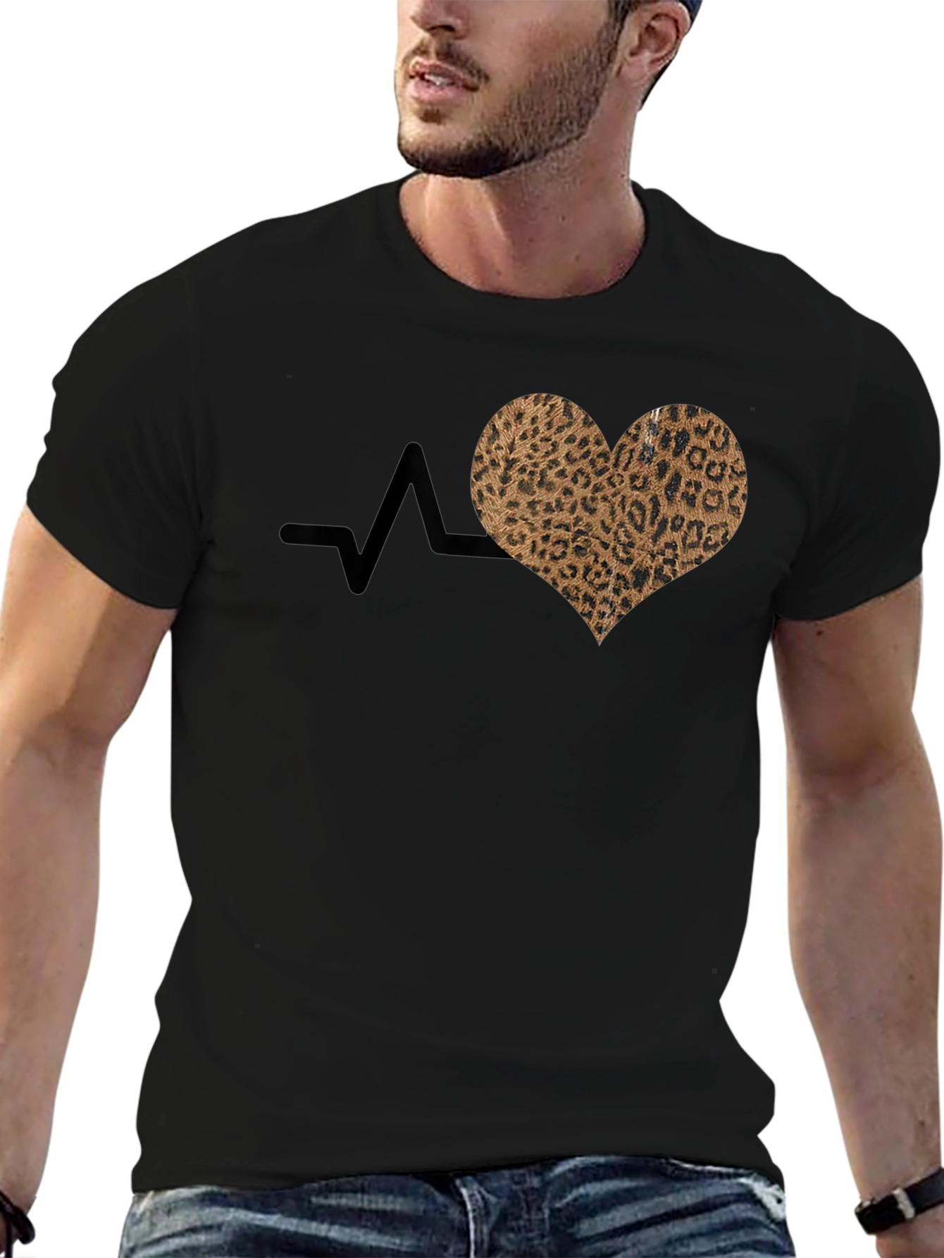 Black Leopard Heartbeat T-Shirt - Stylish Graphic Tee view 6
