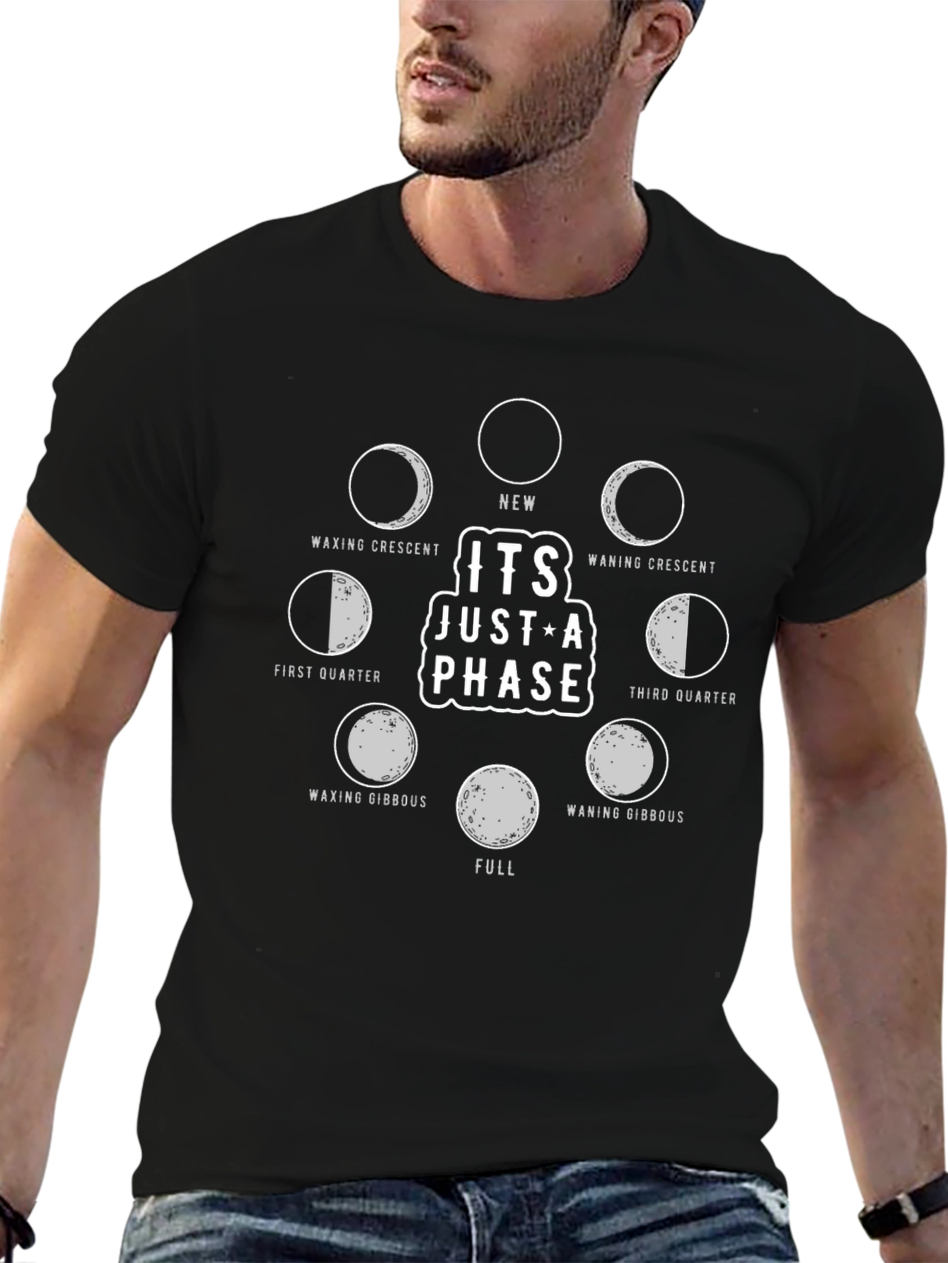 Black Lunar Phase Graphic T-Shirt - "It's Just a Phase" view 6
