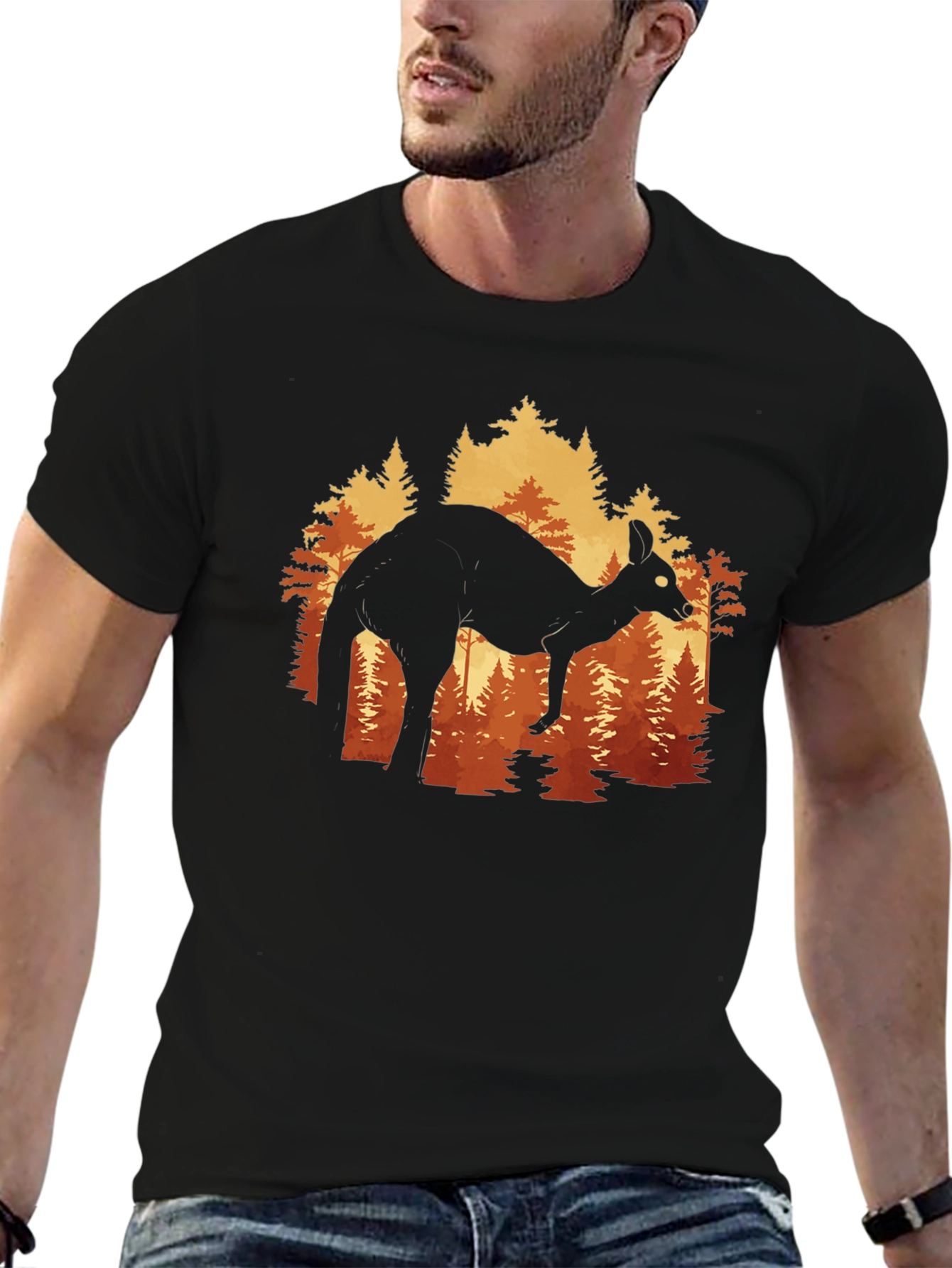 Black Kangaroo Forest Silhouette Graphic Tee - Unisex view 6