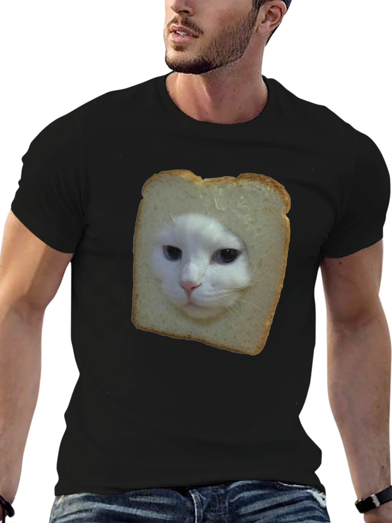 Black Cat in Bread Slice Black T-Shirt view 6
