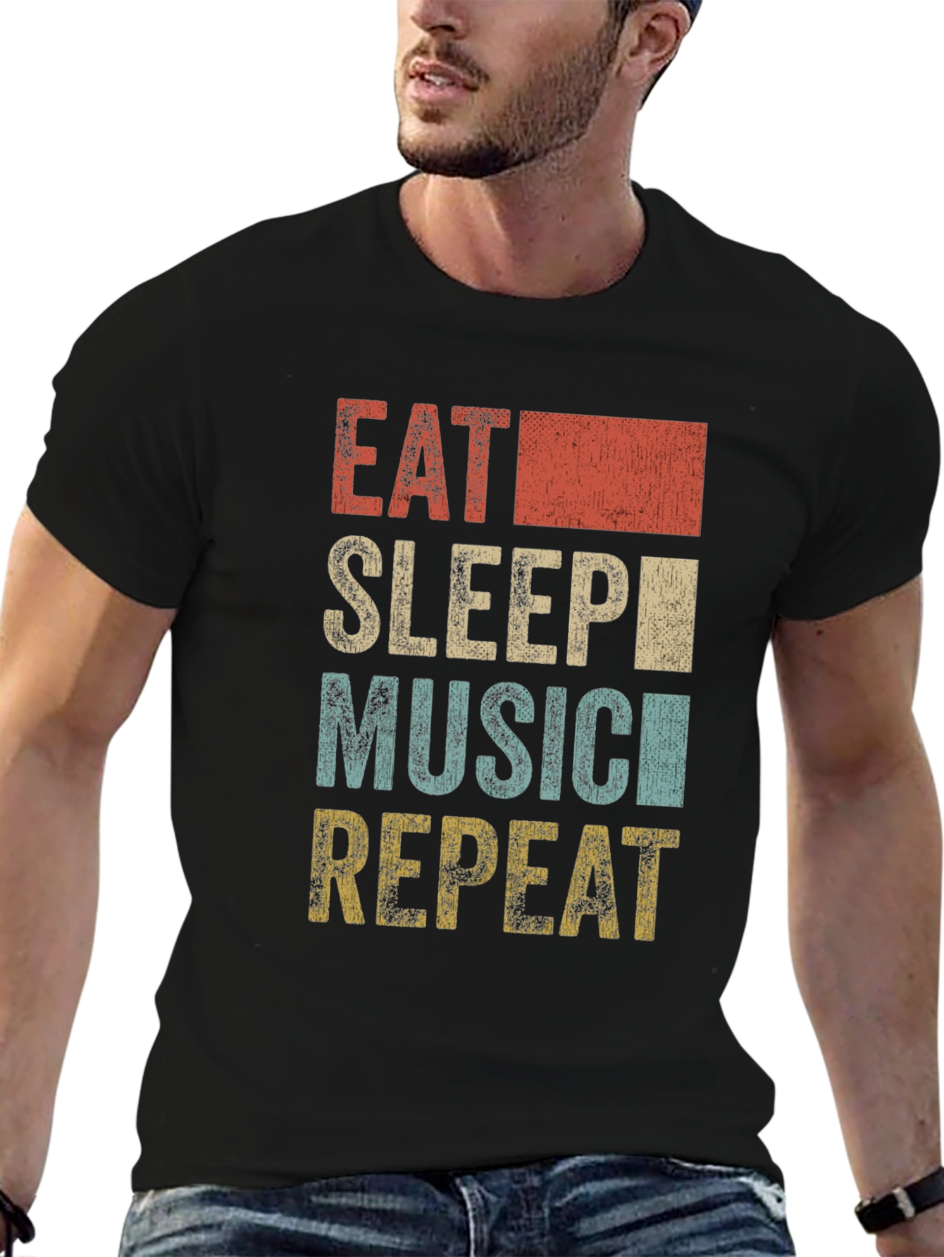 Black Eat Sleep Music Repeat Graphic Tee view 6