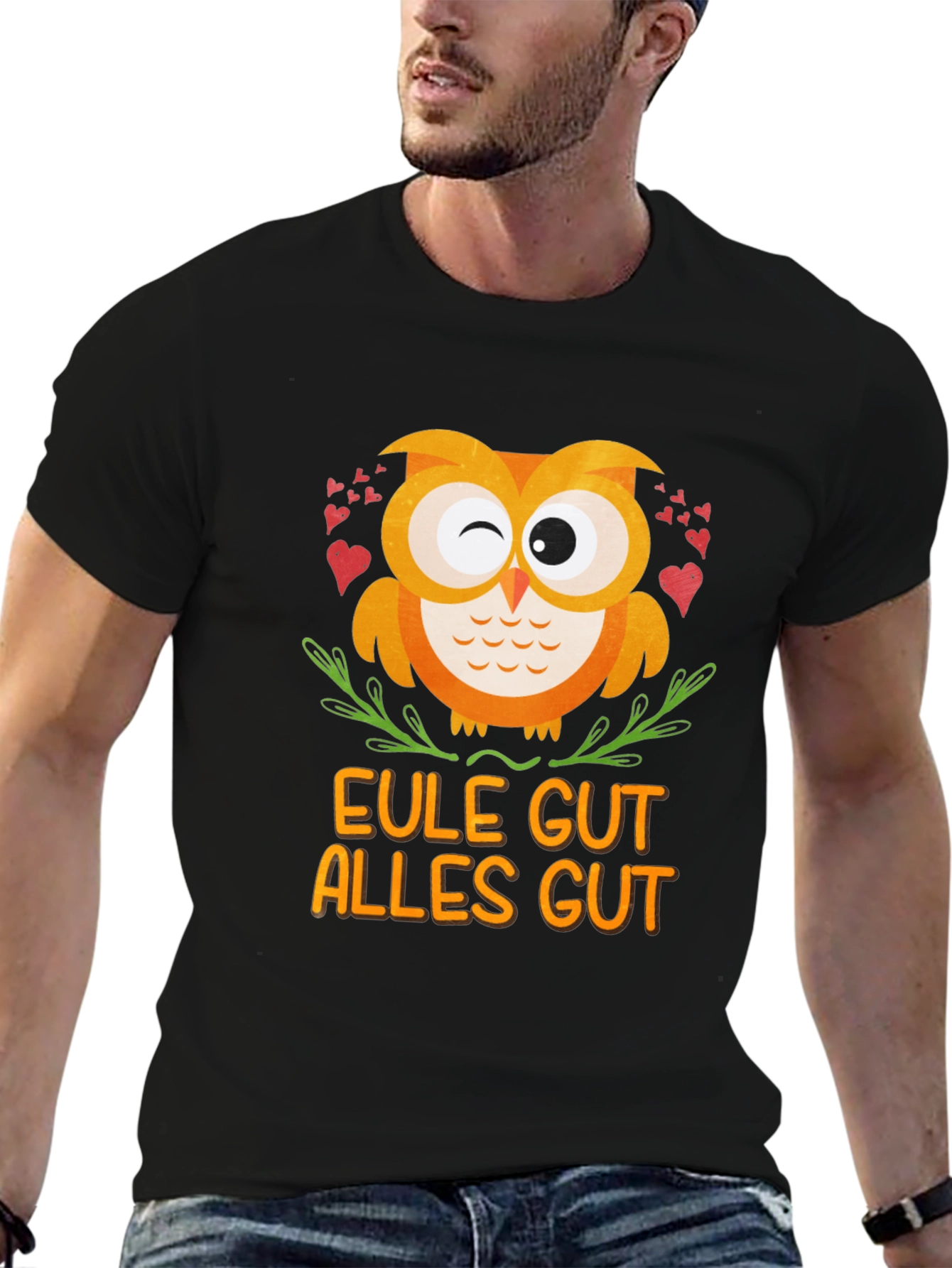 Black Eule Gut Alles Gut Owl T-Shirt - Black view 6
