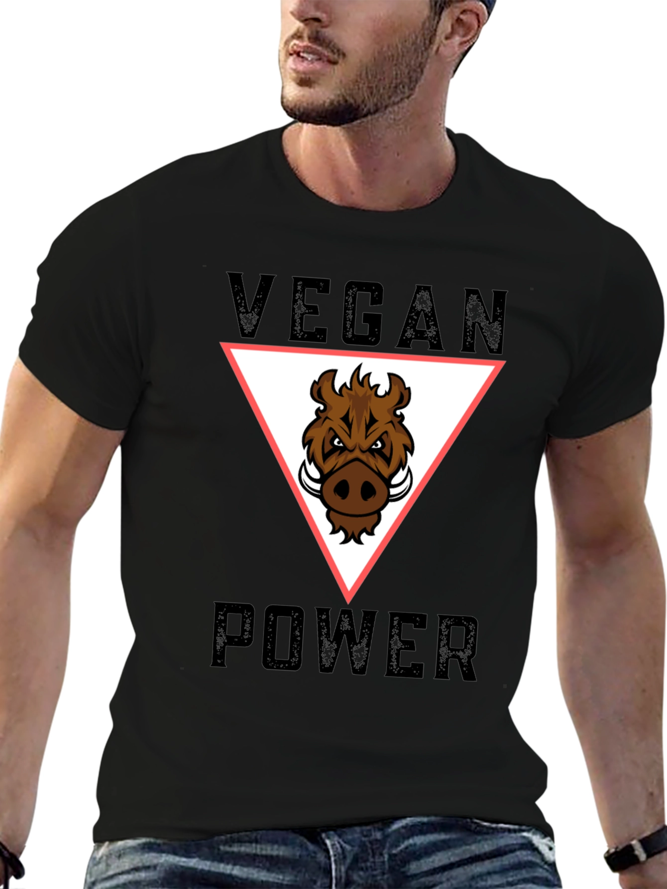 Black Vegan Power T-Shirt - Boar Graphic Tee view 6