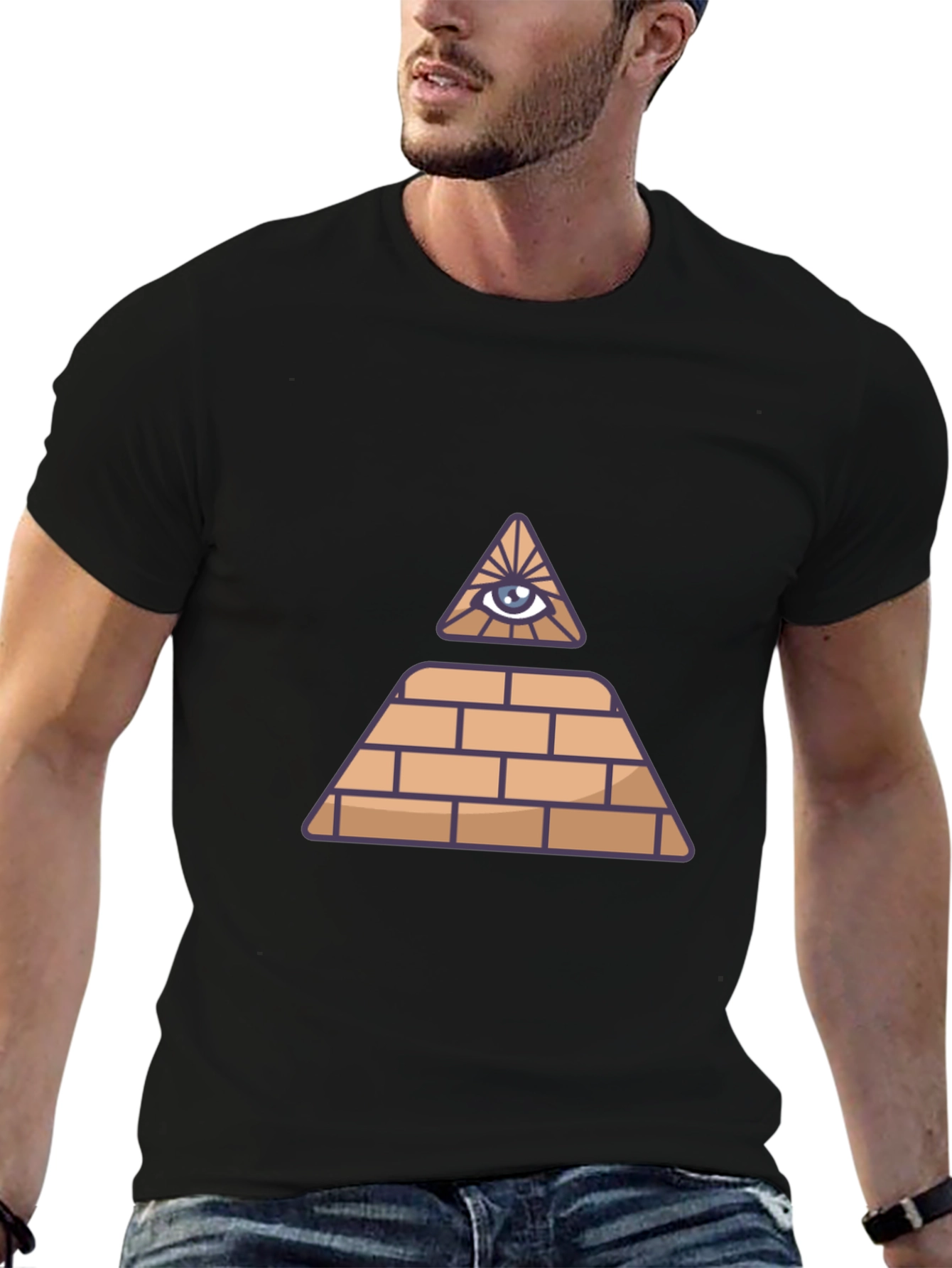 Black Illuminati Pyramid Eye Graphic T-Shirt view 6