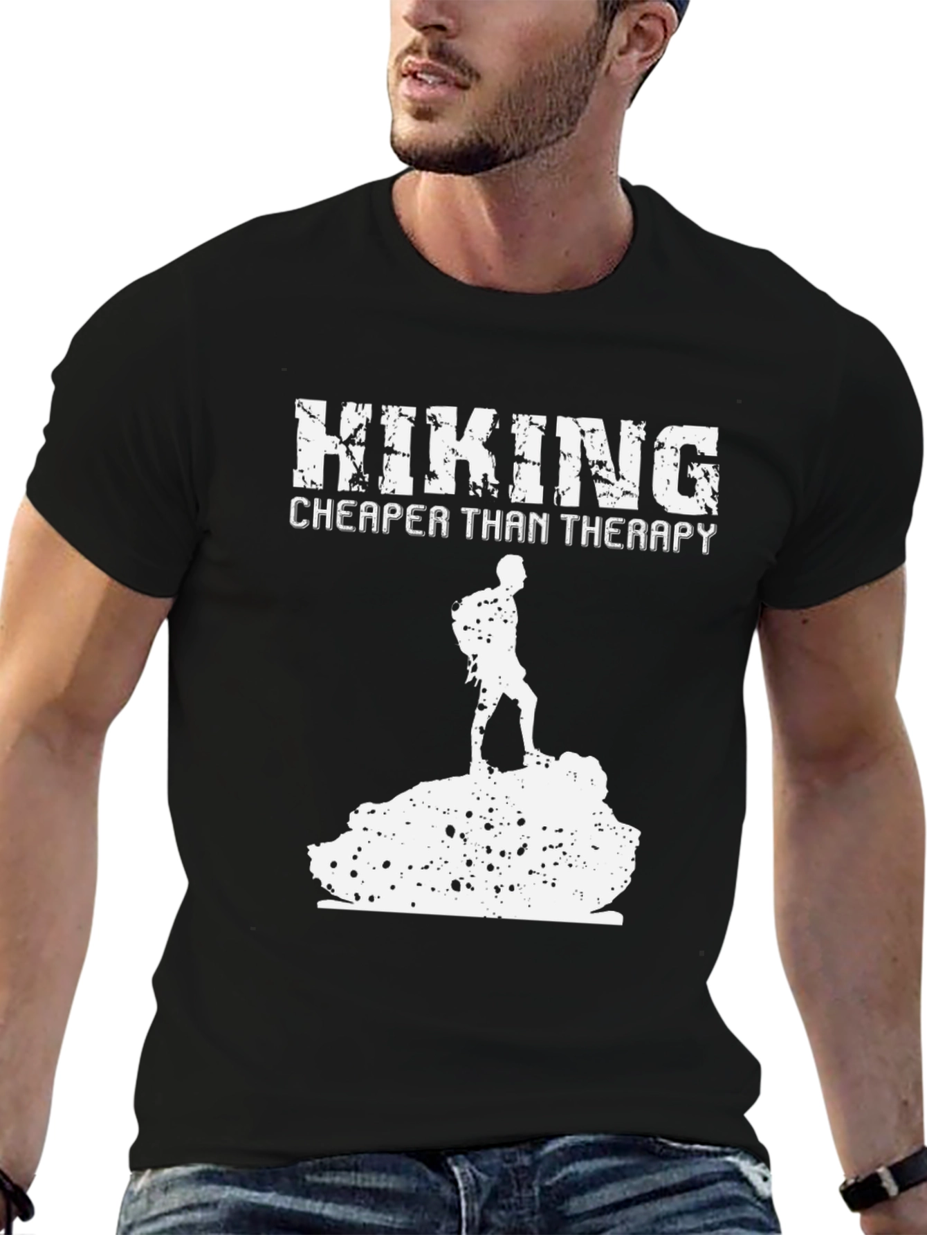 Black Hiking Cheaper Than Therapy Black T-Shirt view 6