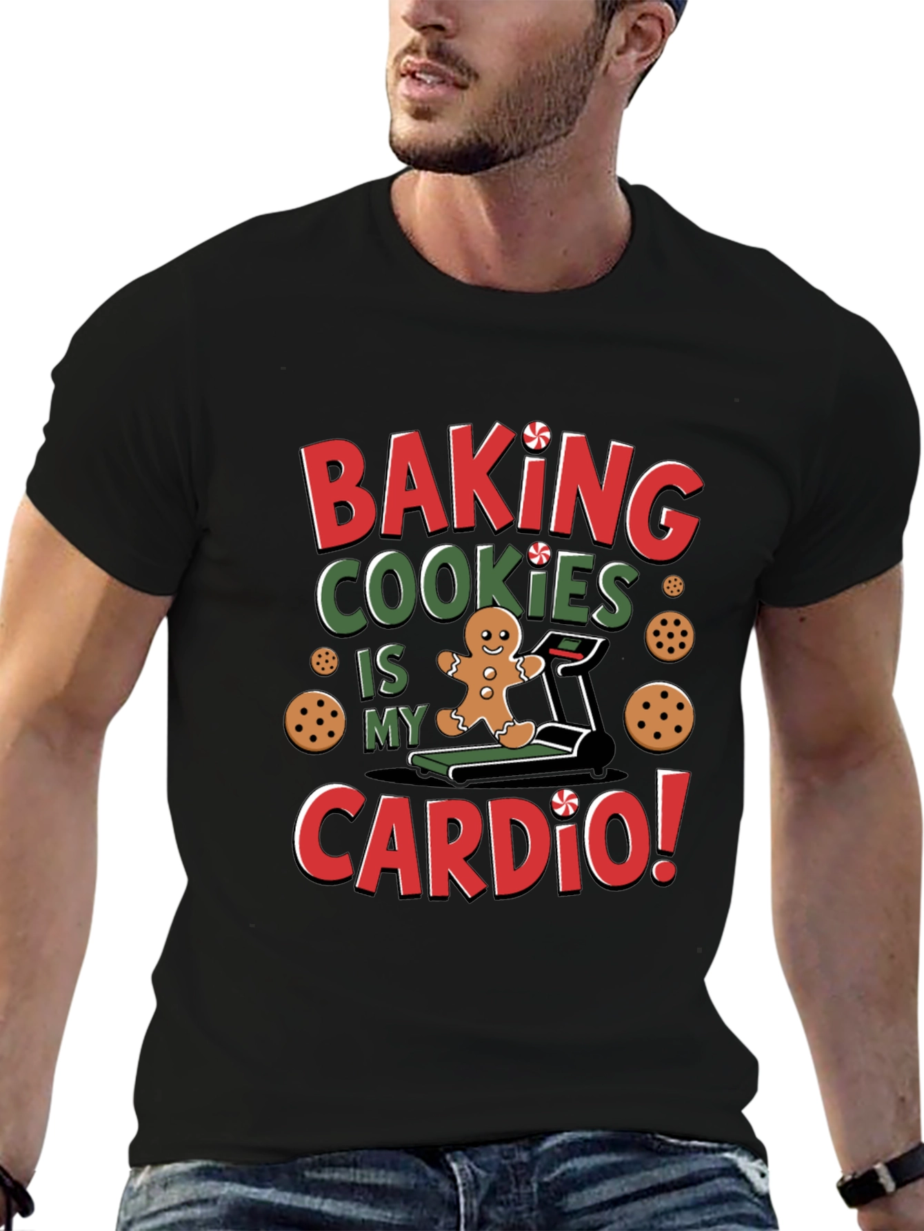 Black Baking Cookies Cardio T-Shirt - Funny Christmas Tee view 6