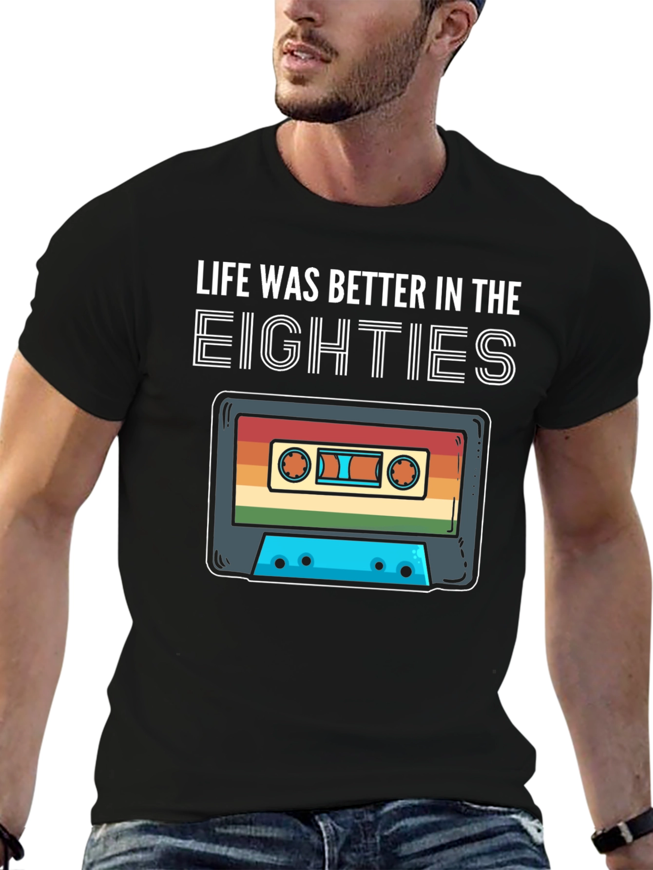 Black Retro 80s Cassette Tape T-Shirt - Life Was Better view 6