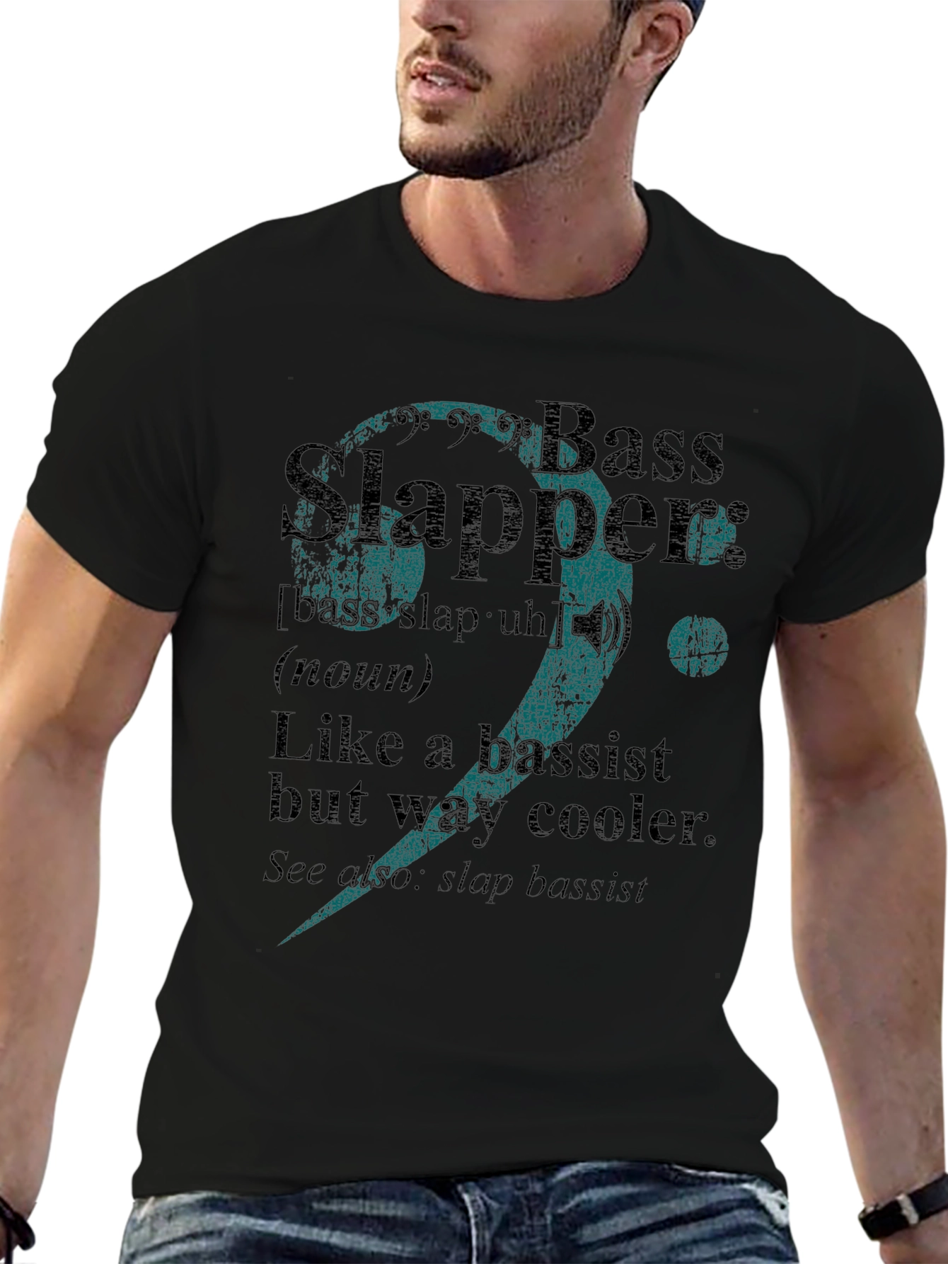 Black Bass Slapper Definition T-Shirt Funny Musician Tee view 6