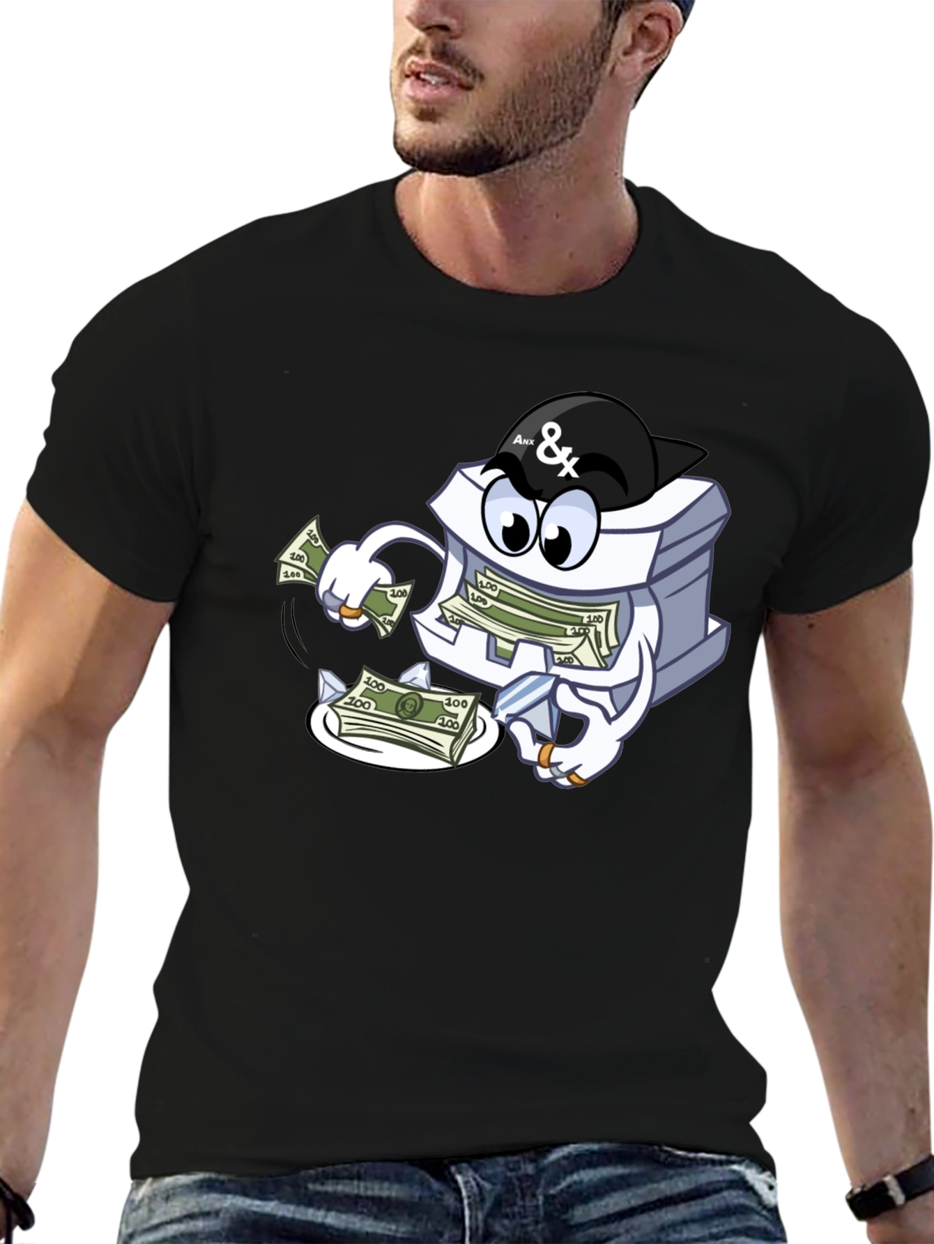 Black Money Stack Cartoon Graphic Black T-Shirt view 6