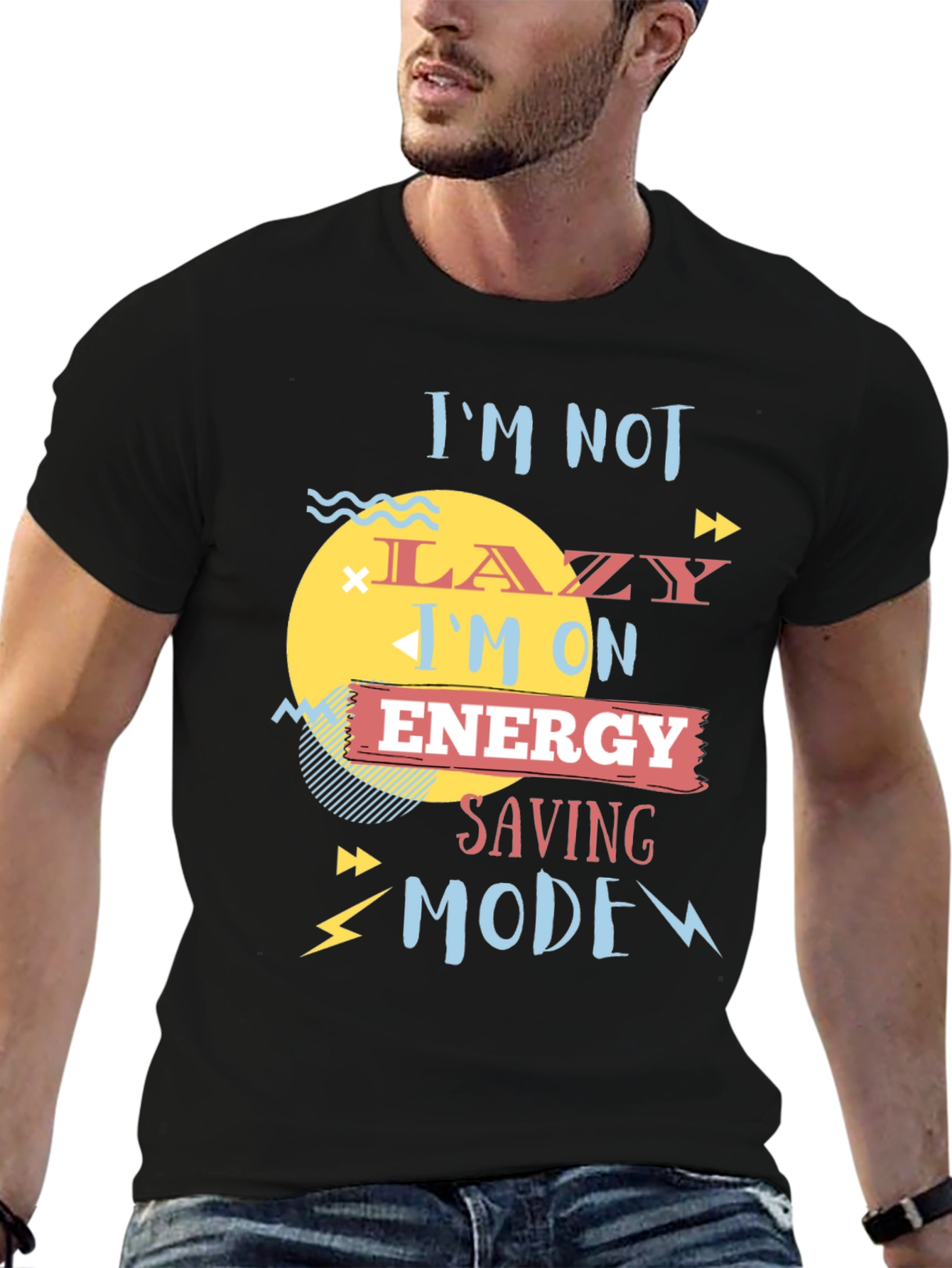 Black Funny Energy Saving Mode T-Shirt view 6