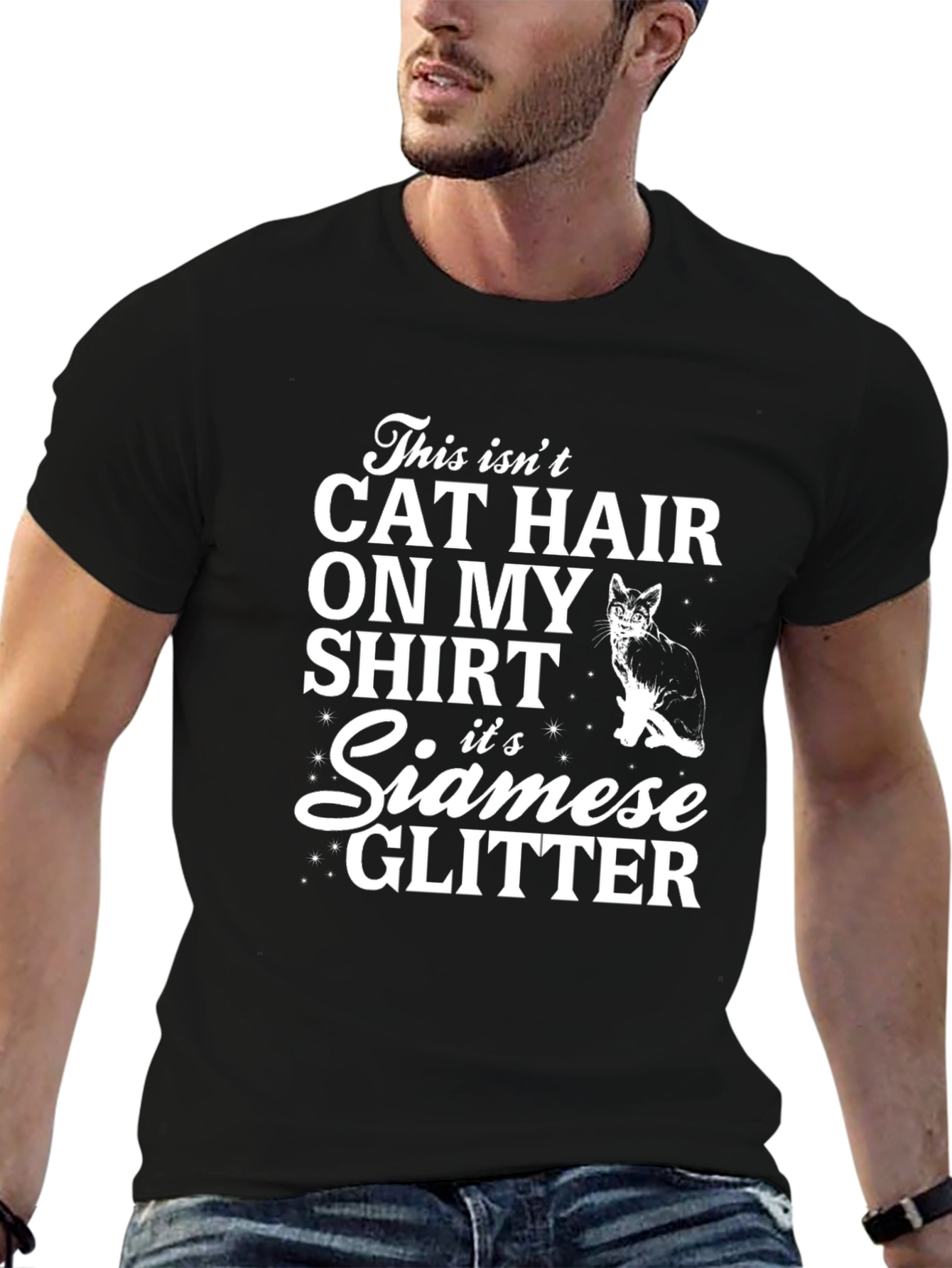 Black Cat Hair Siamese Glitter T-Shirt view 6
