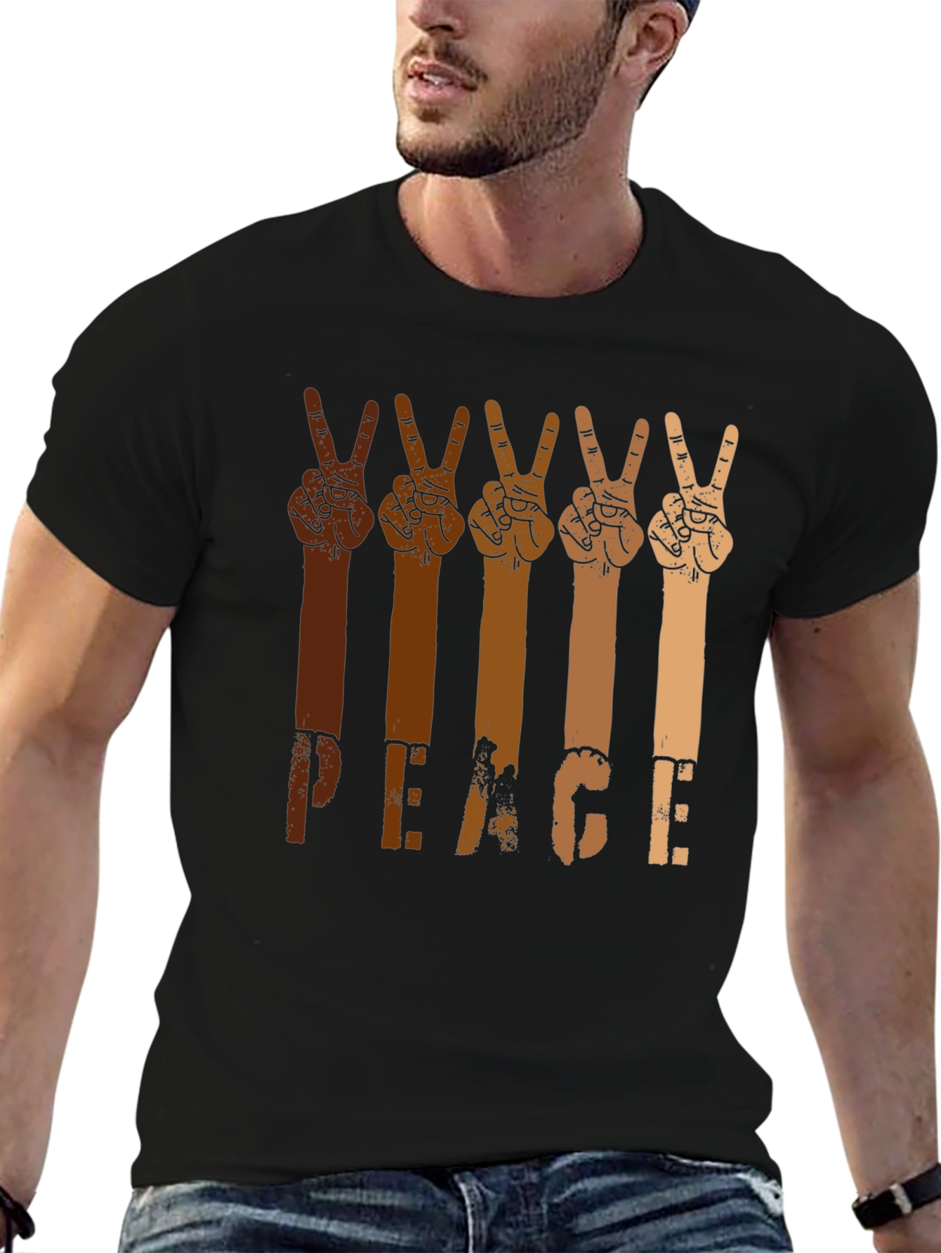 Black Peace Hands Graphic Tee - Multi-Skin Tone Unity Shirt view 6