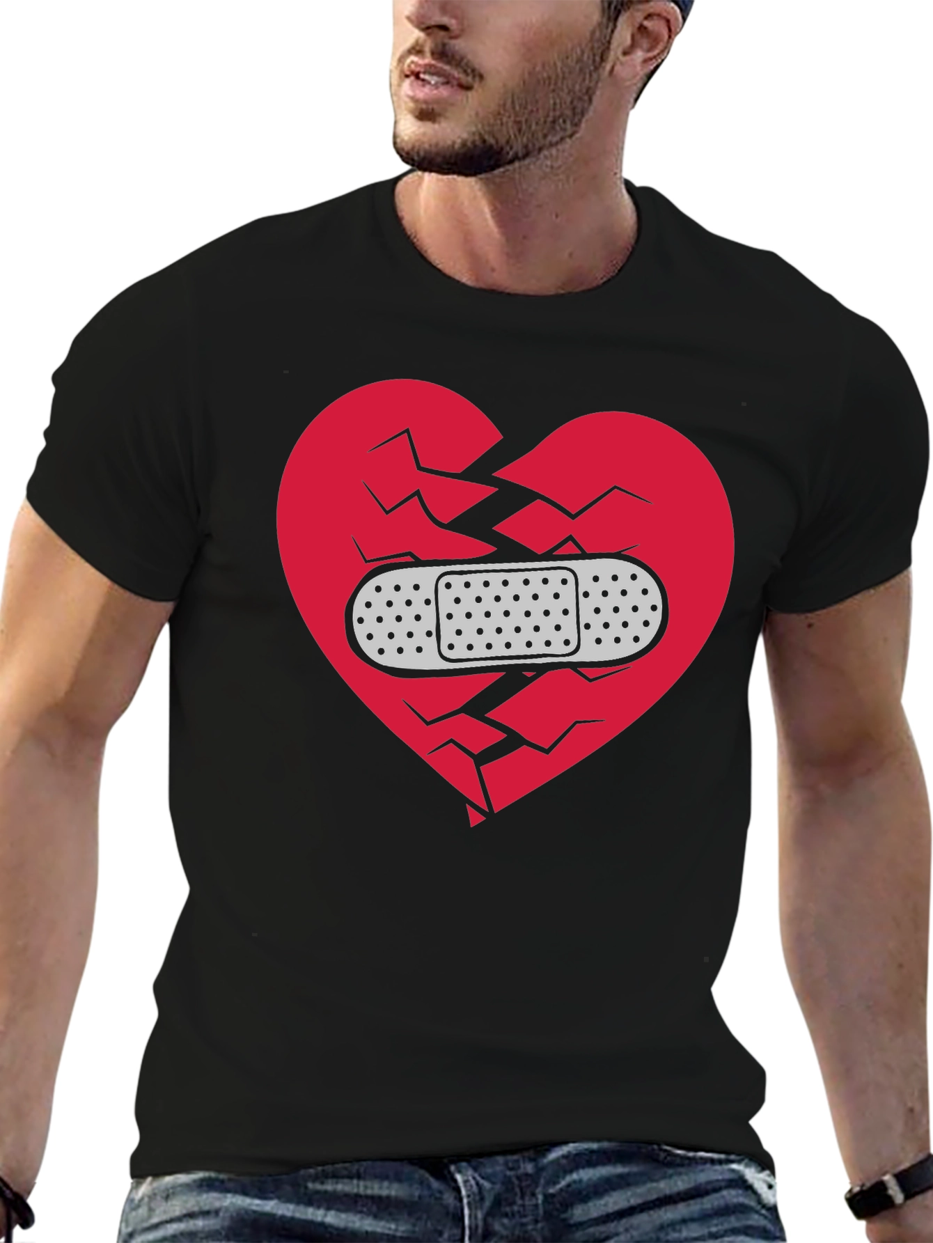 Black Broken Heart Healed T-Shirt - Mens Black Graphic Tee view 6