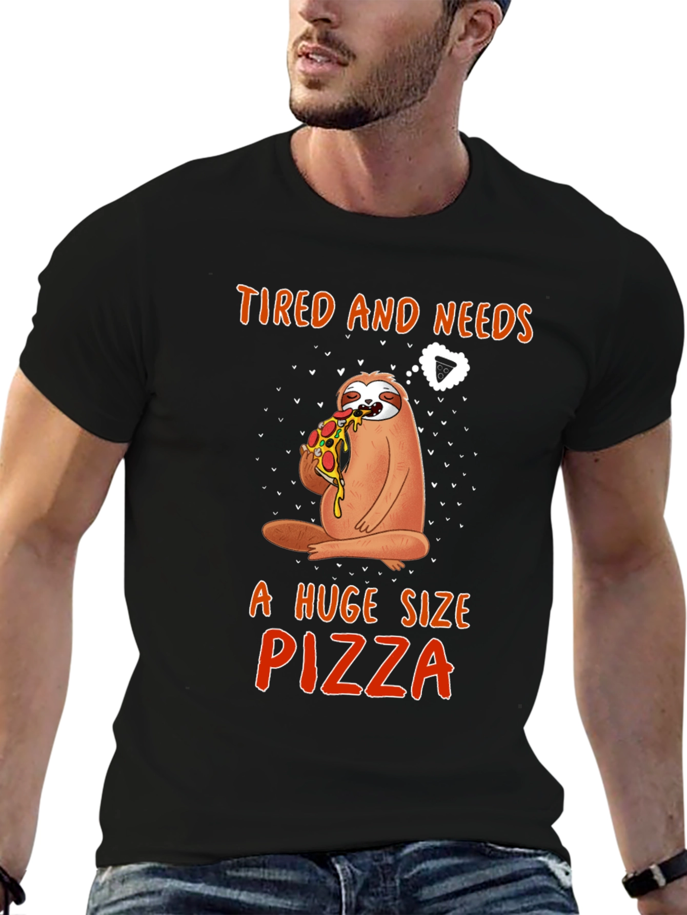 Black Sloth Pizza T-Shirt - Tired and Needs Pizza view 6