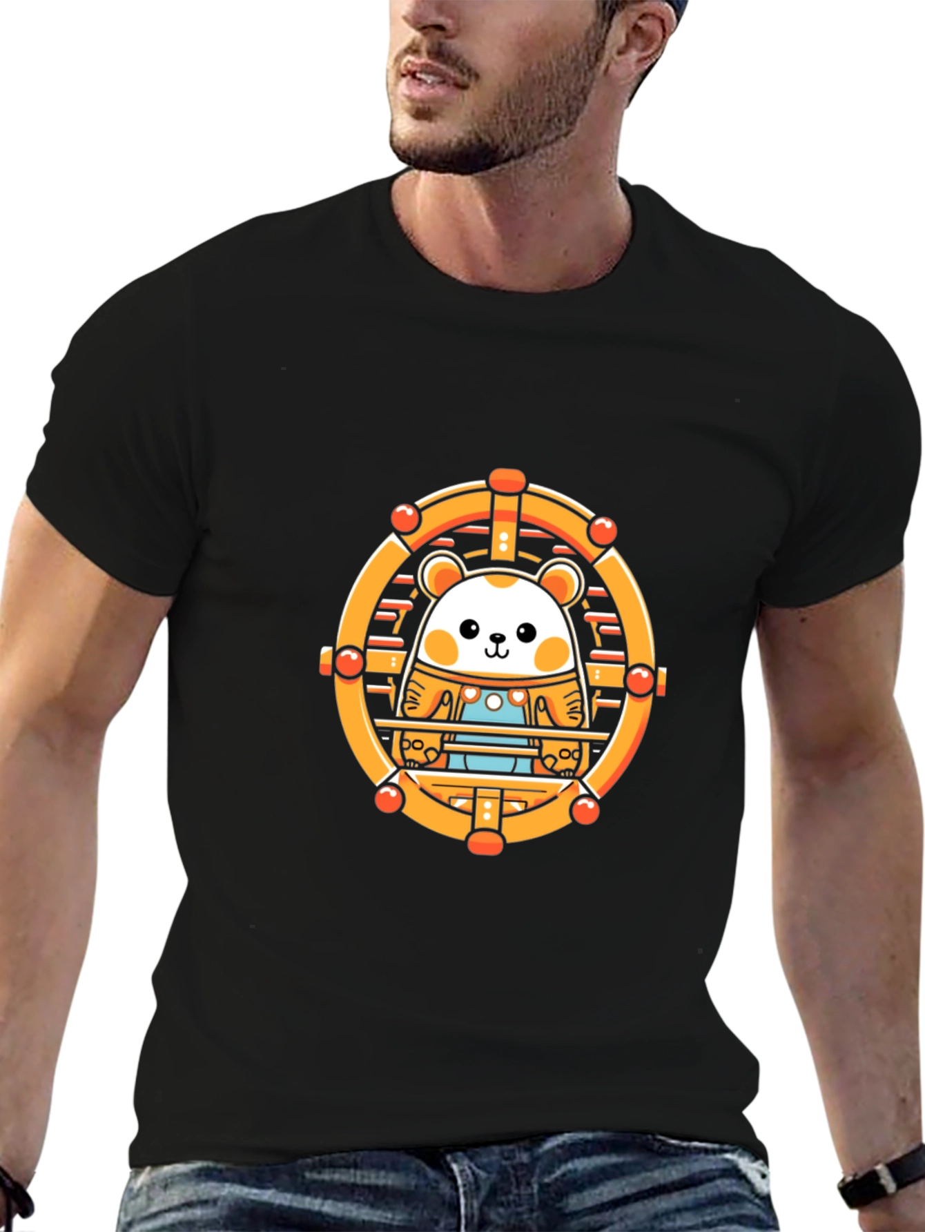 Black Cute Hamster Wheel Black T-Shirt view 6