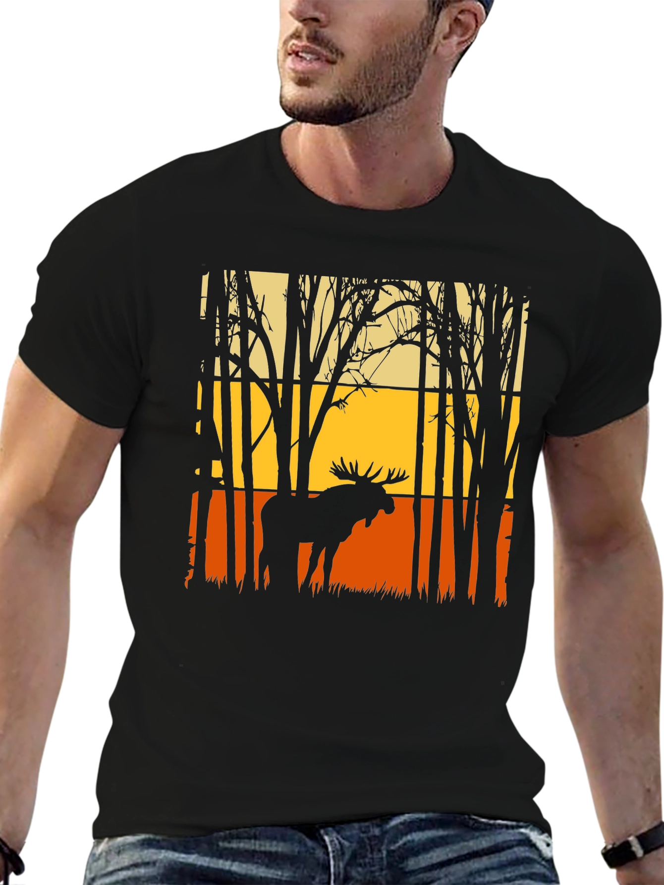 Black Moose Silhouette Graphic Tee - Nature Lover's T-Shirt view 6