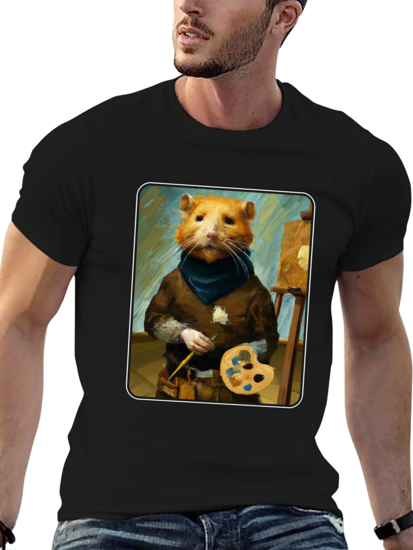 Black Hamster Painter T-Shirt - Artistic Novelty Tee view 6