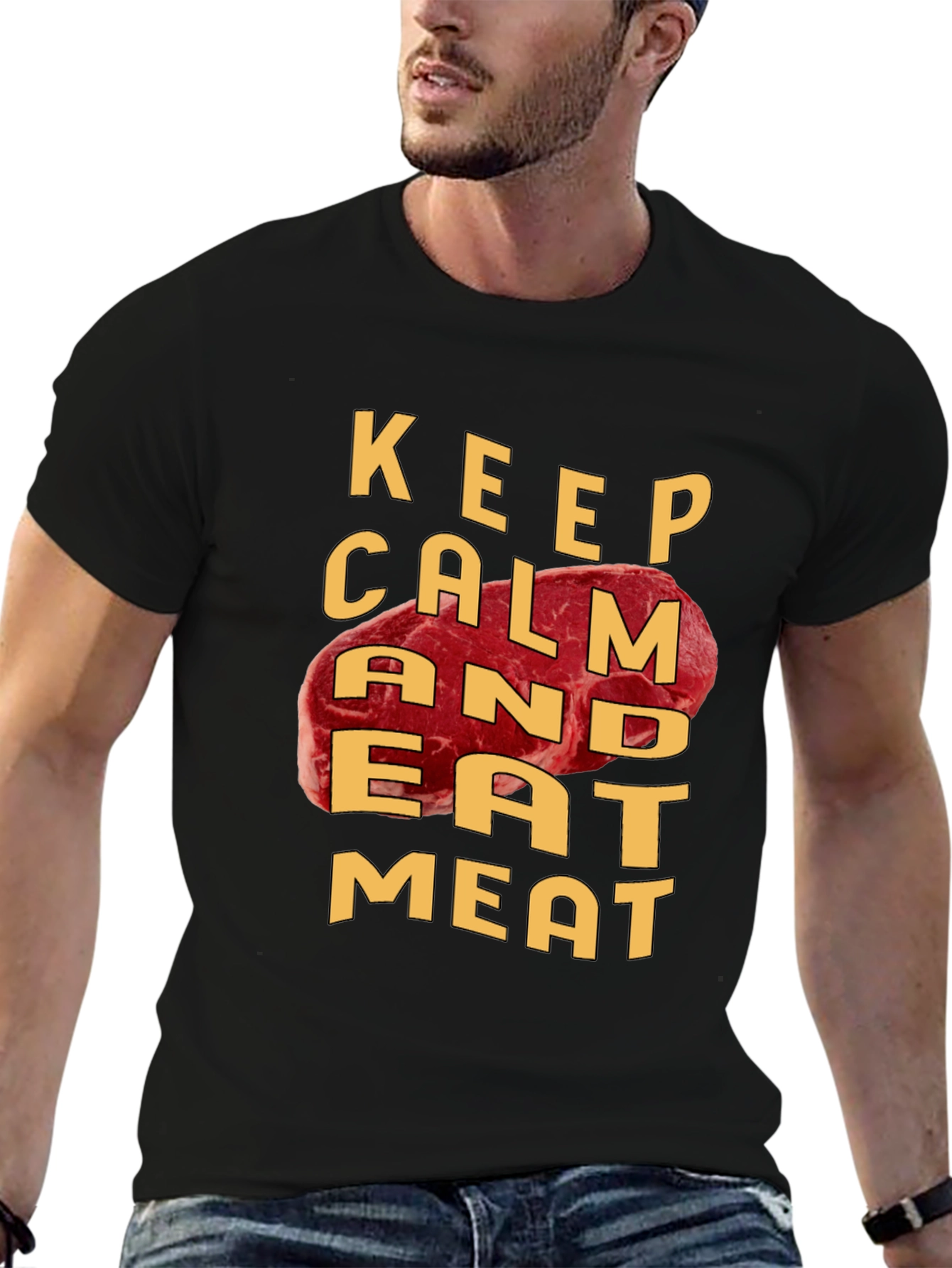 Black Keep Calm and Eat Meat T-Shirt view 6