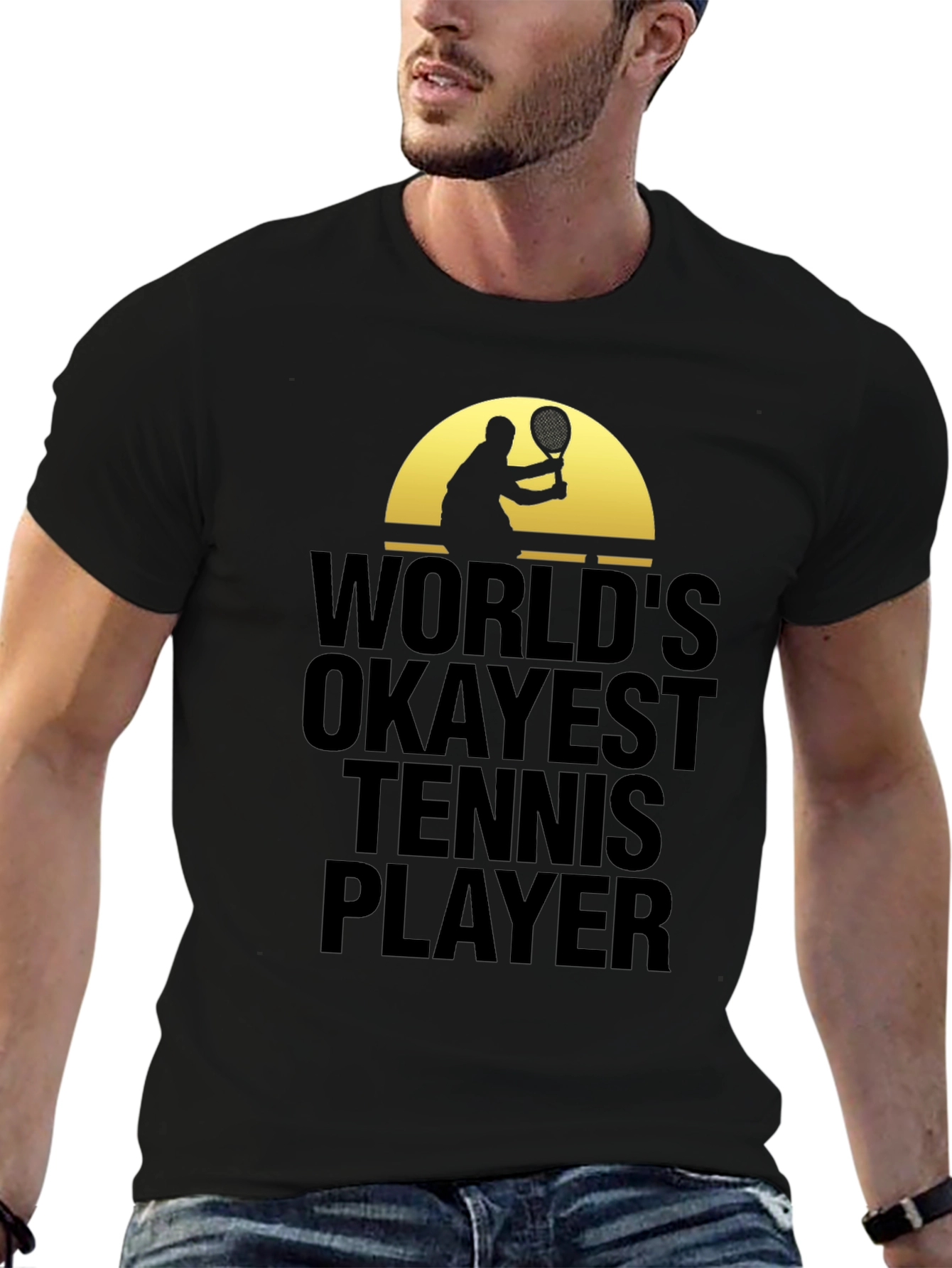 Black World's Okayest Tennis Player Graphic T-Shirt view 6
