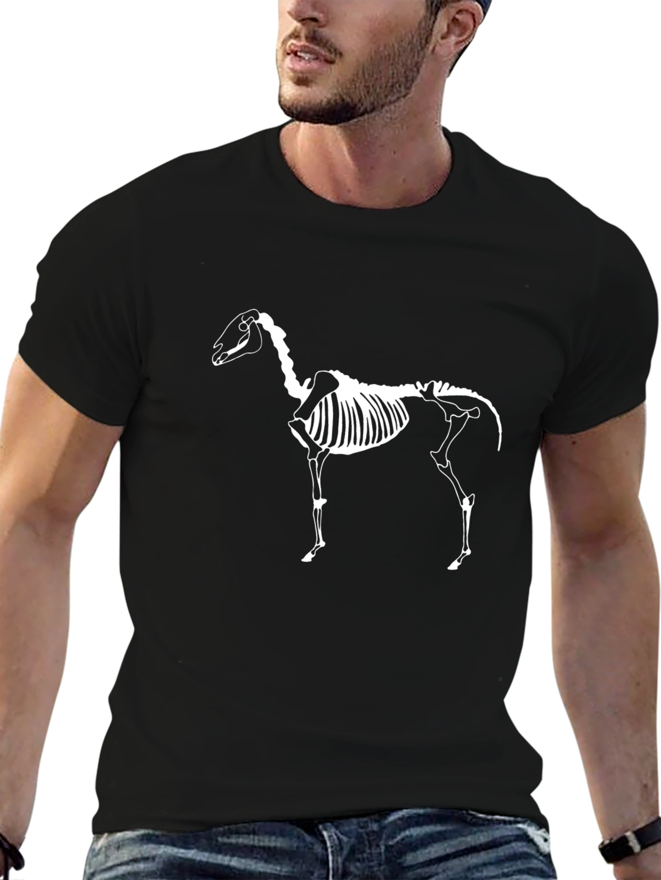 Black Skeleton Horse Graphic Tee - Black view 6