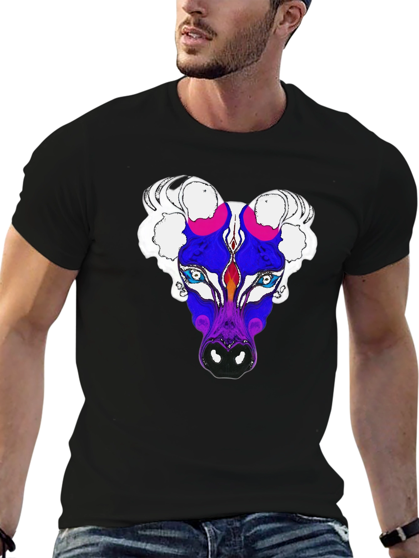 Black Abstract Bull Graphic Tee - Men's Black T-Shirt view 6
