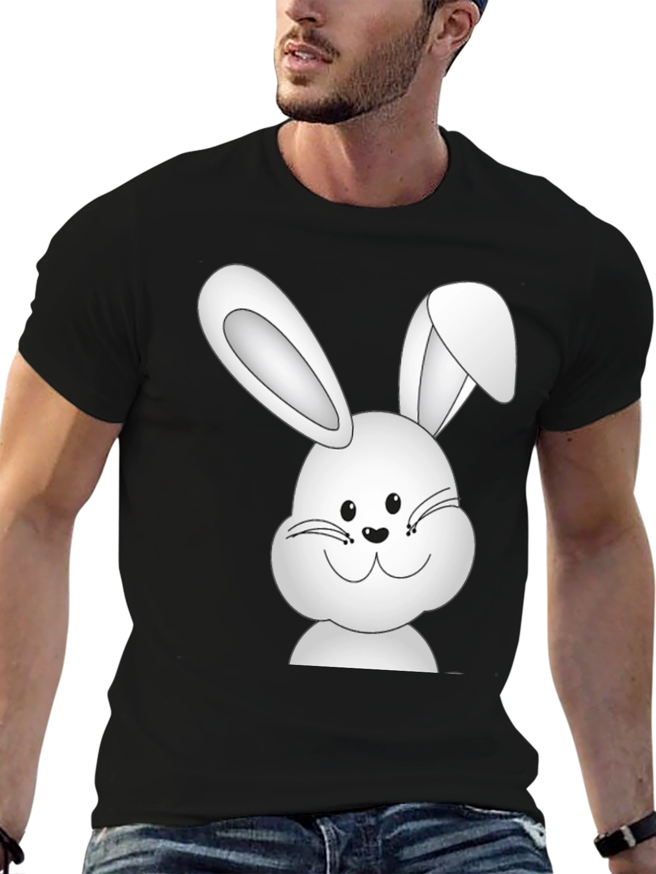 Black Black T-Shirt with Cute Bunny Design view 6