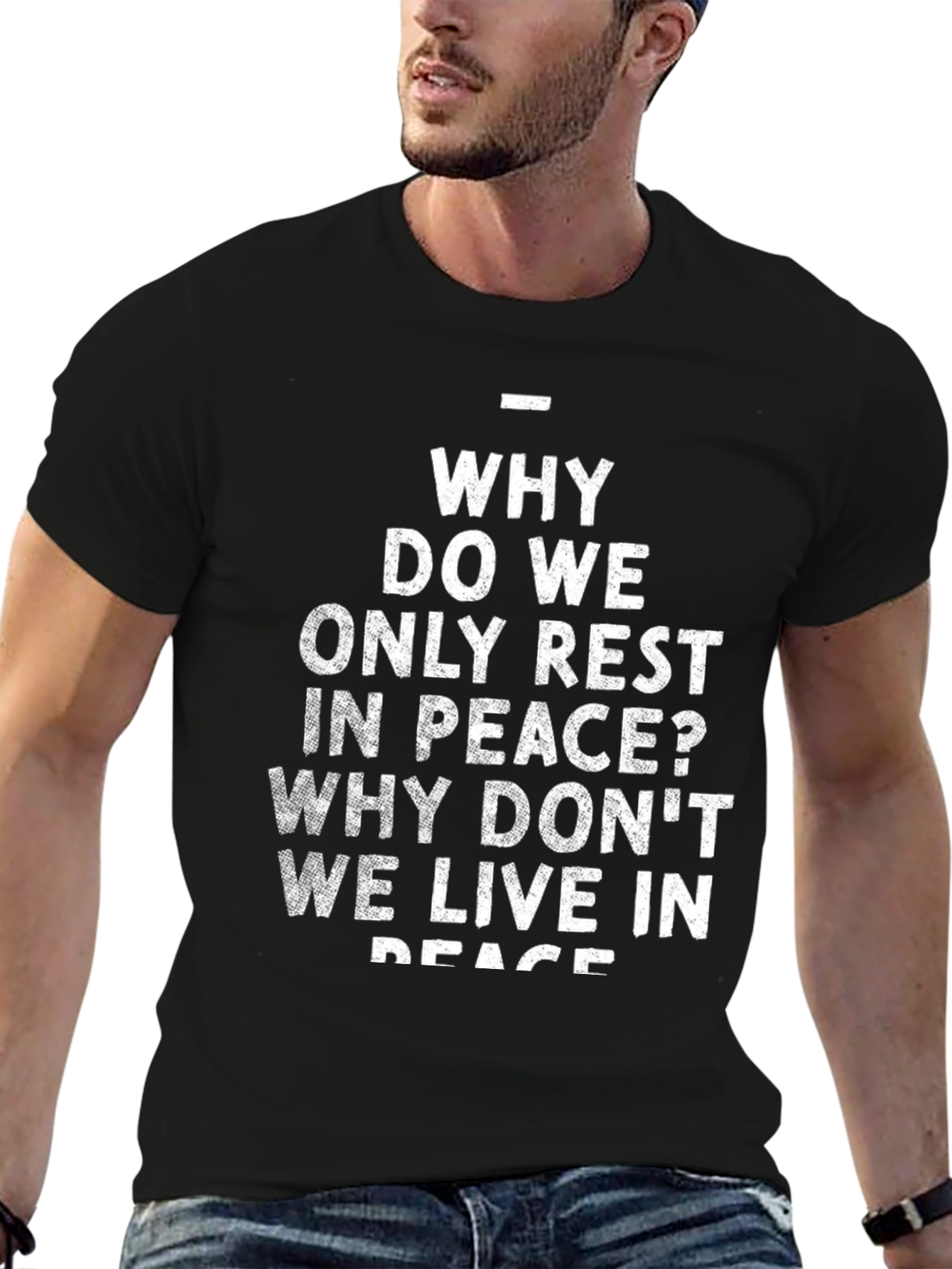 Black Why Live in Peace Black Graphic Tee view 6