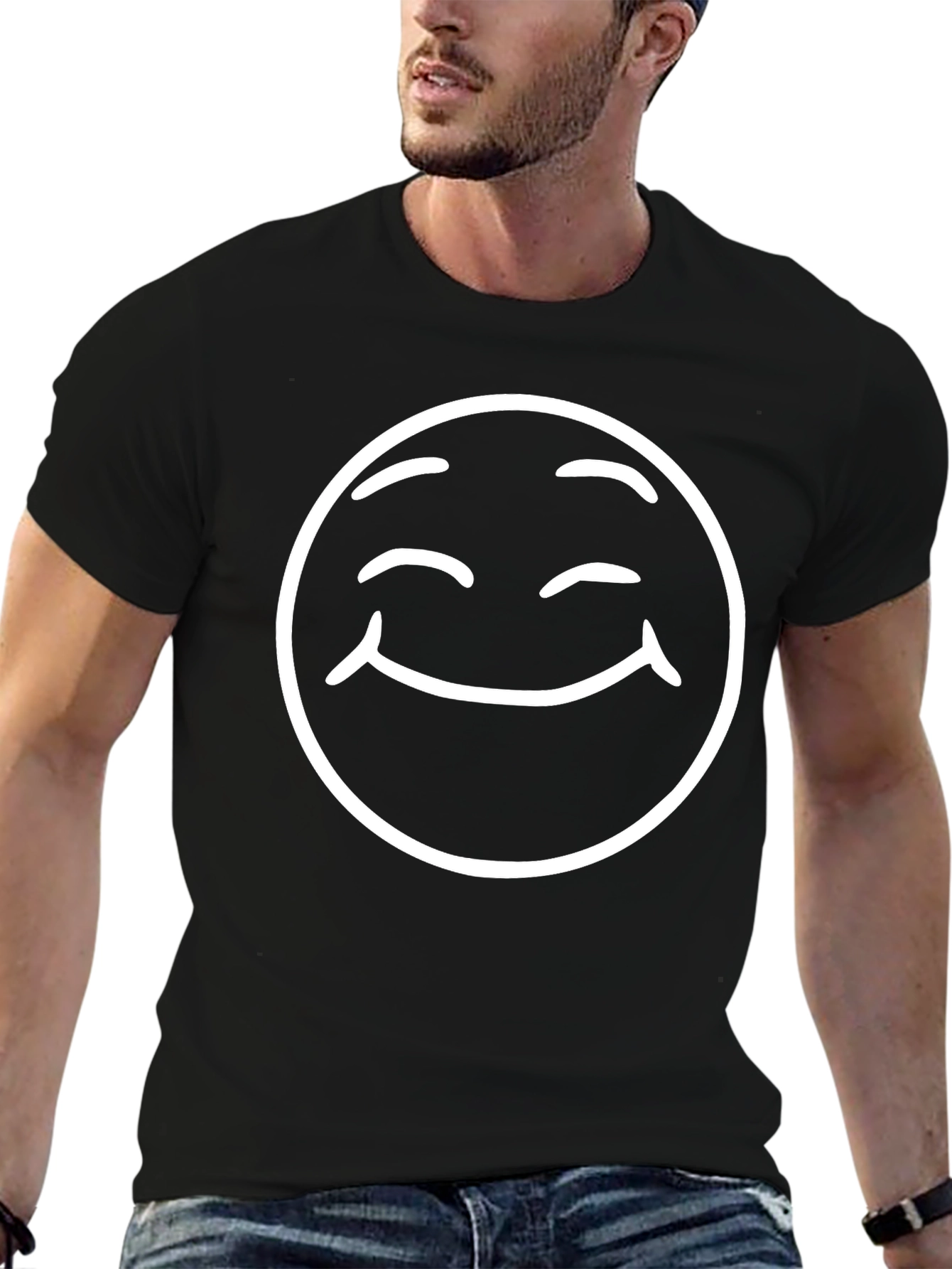 Black Smiling Face Graphic Tee - Classic Comfort view 6