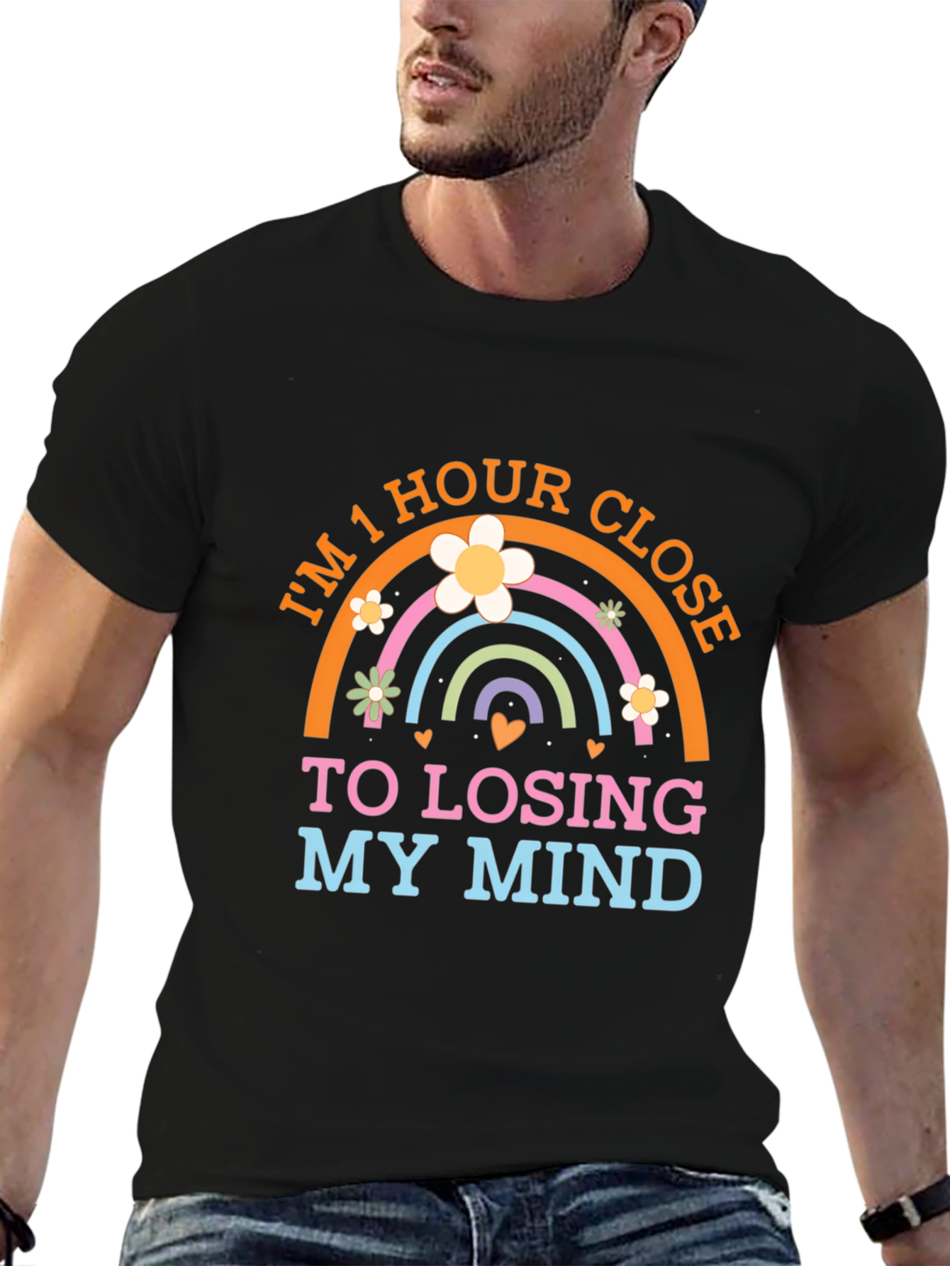 Black I'm 1 Hour Close To Losing My Mind Rainbow T-Shirt view 6
