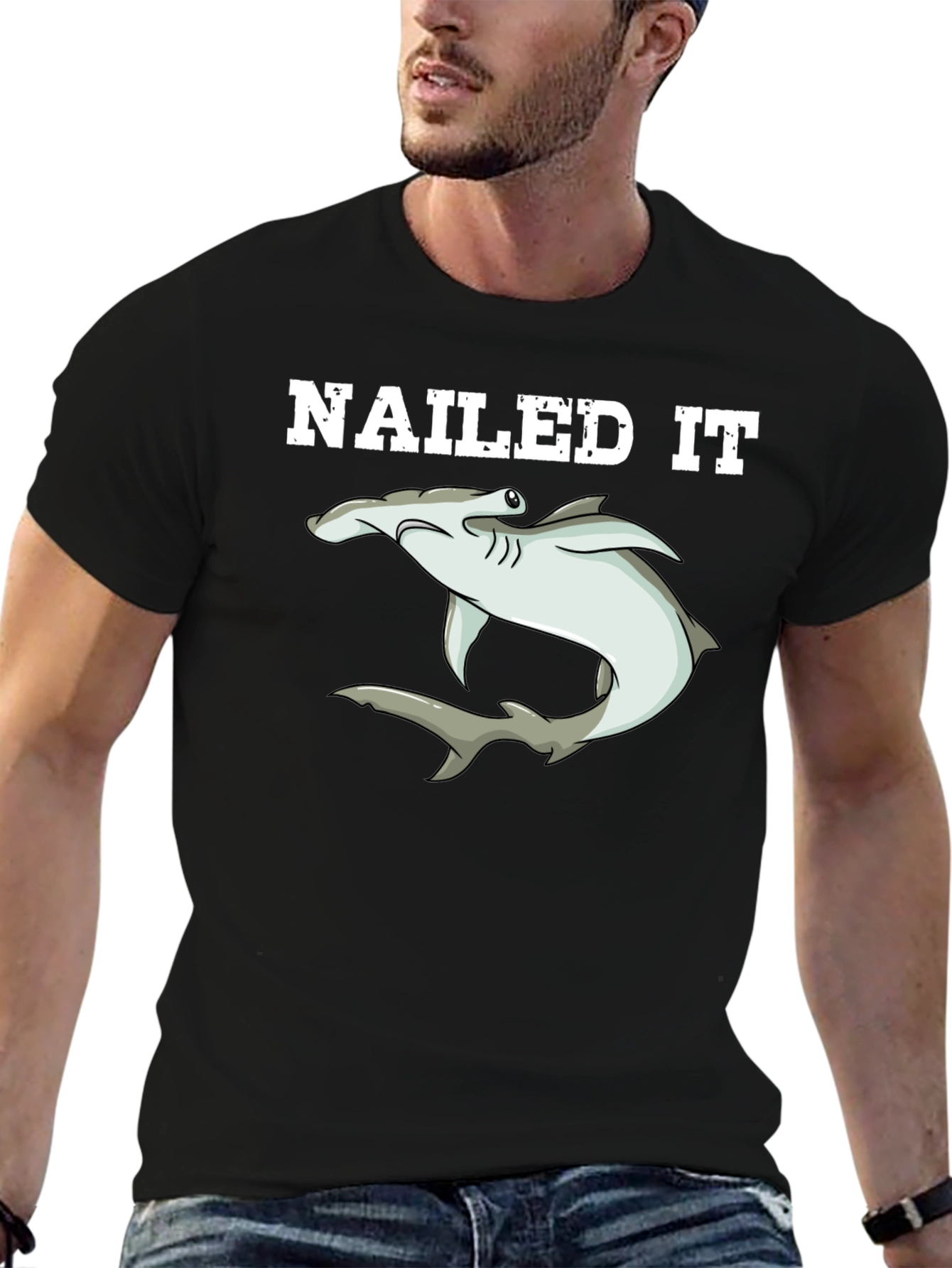 Black Nailed It Hammerhead Shark Graphic T-Shirt view 6