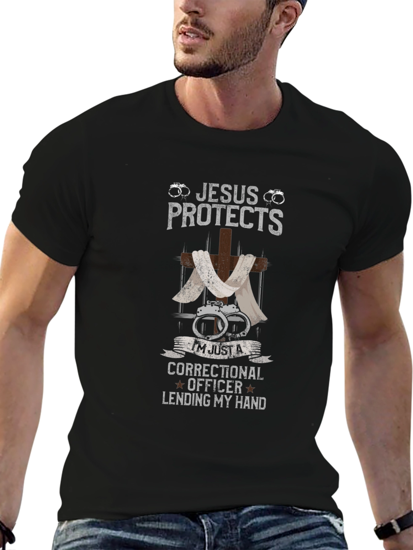 Black Jesus Protects Correctional Officer T-Shirt view 6