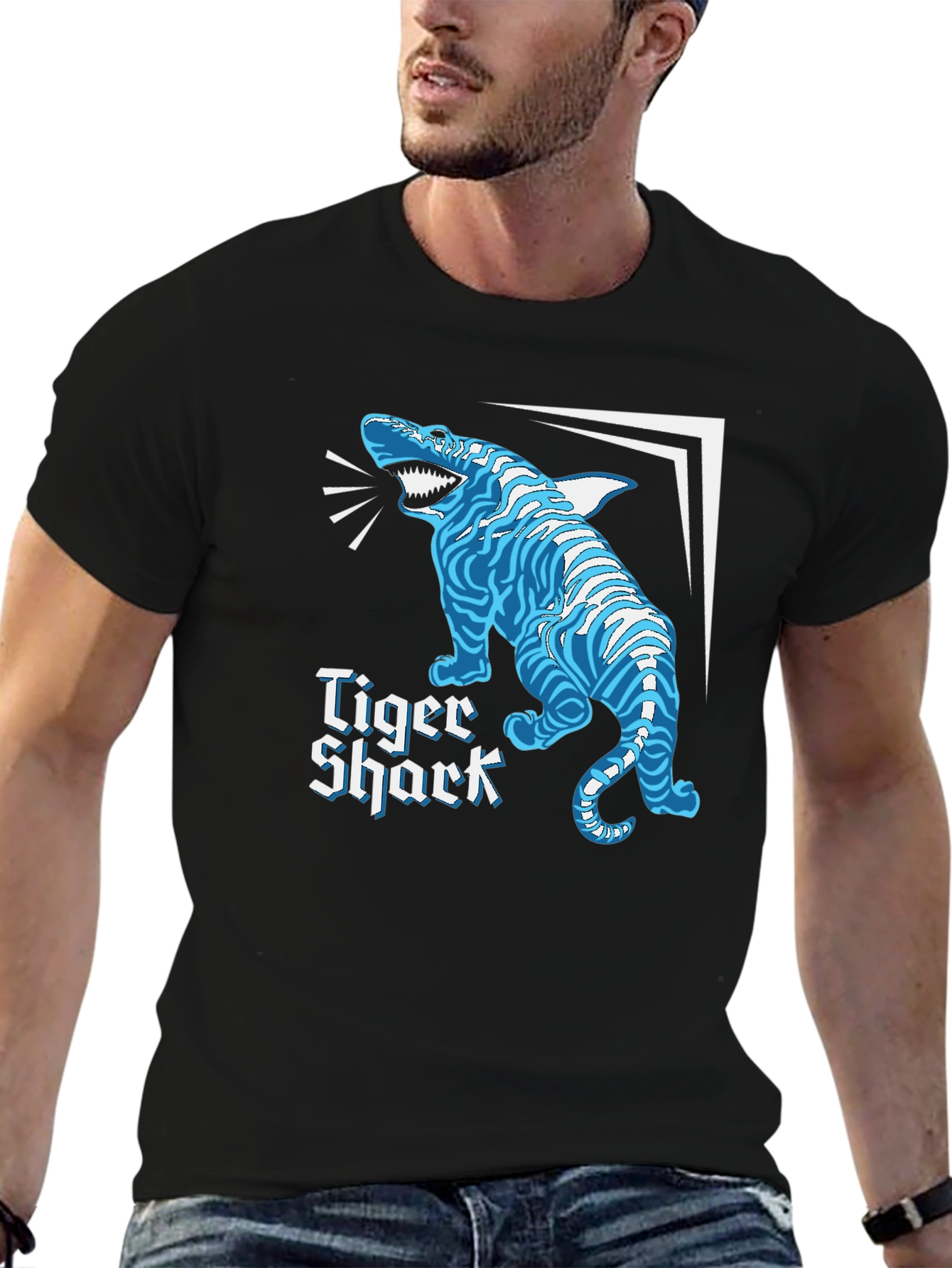 Black Tiger Shark Graphic Tee - Novelty Shirt view 6