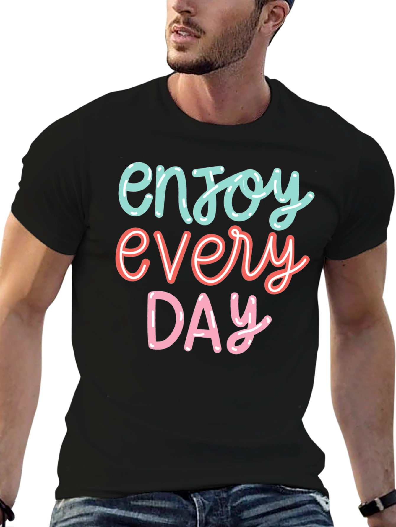 Black Enjoy Every Day Graphic Tee - Positive Vibes T-Shirt view 6